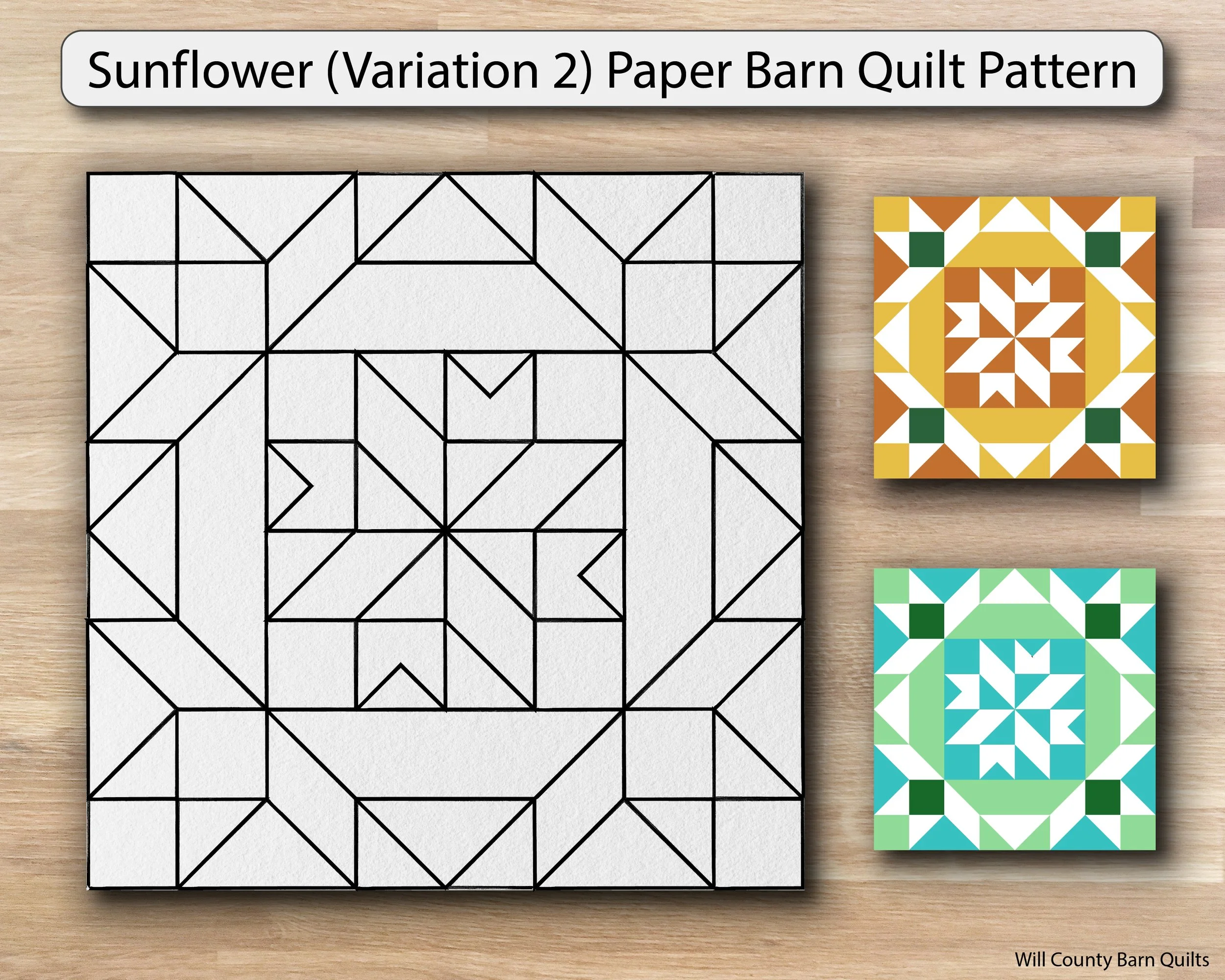 Free Beginner Barn Quilt Patterns - Sunflower (Variation 2) Barn Quilt Template 
