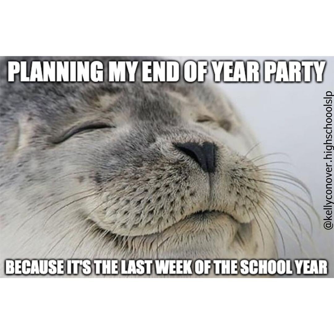 How do you celebrate the end of the school year with your students? I always have a party with games, cookies, and punch! #endoftheschoolyear #endoftheyearparty #slpmemes #slpfunnies #highschoolslp #middleschoolslp #elementaryschoolslp #schoolslp #hi