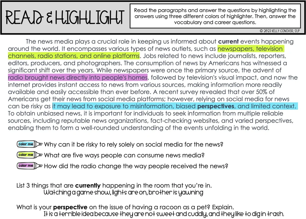Teaching Text Evidence Using Highlighting — High School Speech Therapy