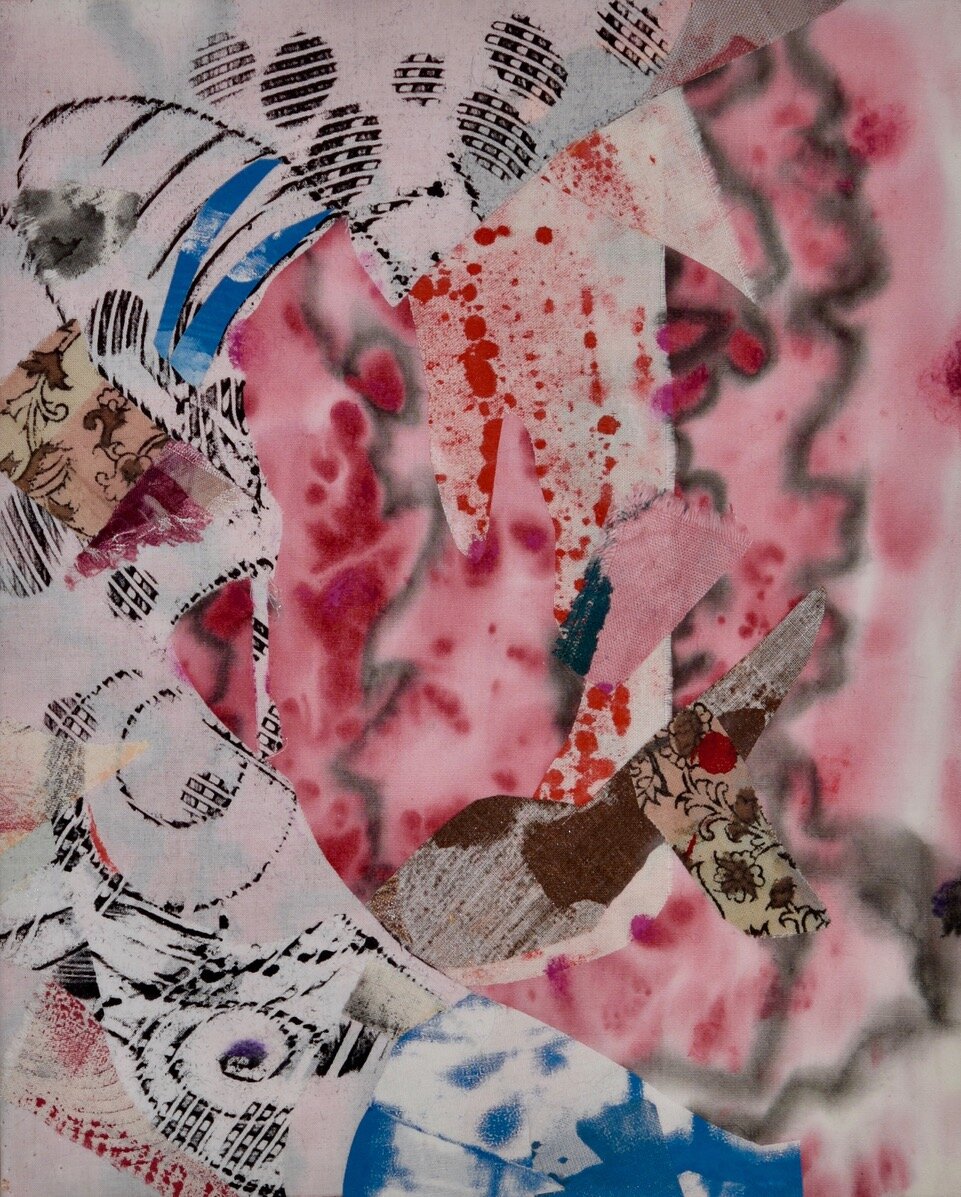 Susan Greene, Viral Viscosity, mixed media collage