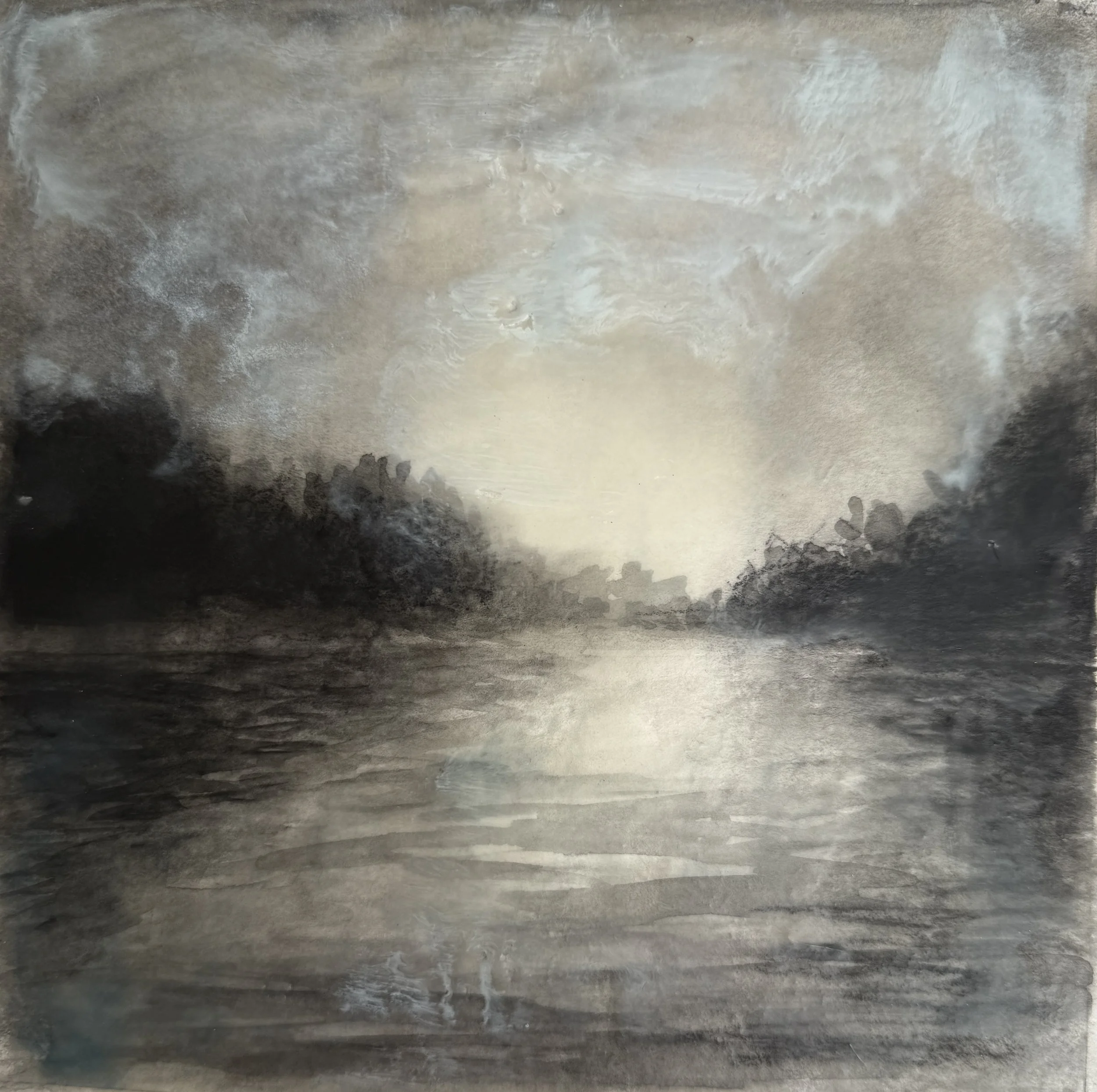 Land and Sky, Reflected, Encaustic on paper, 6x6_12x12_framed.JPG