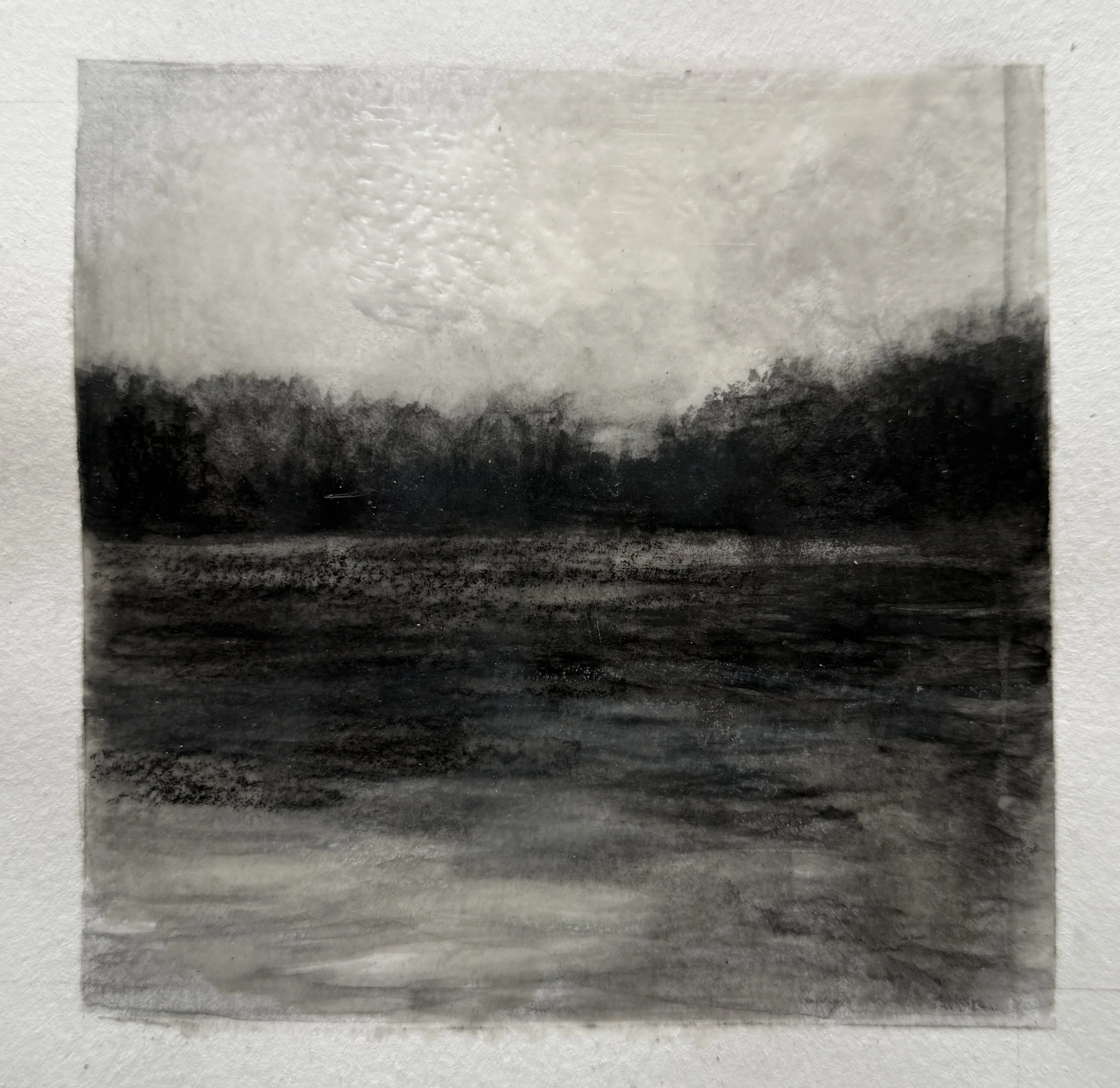 Still Water, Charcoal, encaustic on paper, 6x6_12x12_framed.JPG