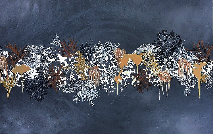 “Grey Barrier Reef” 24” x 36” acrylic + silver leaf on canvas. 2019..jpg