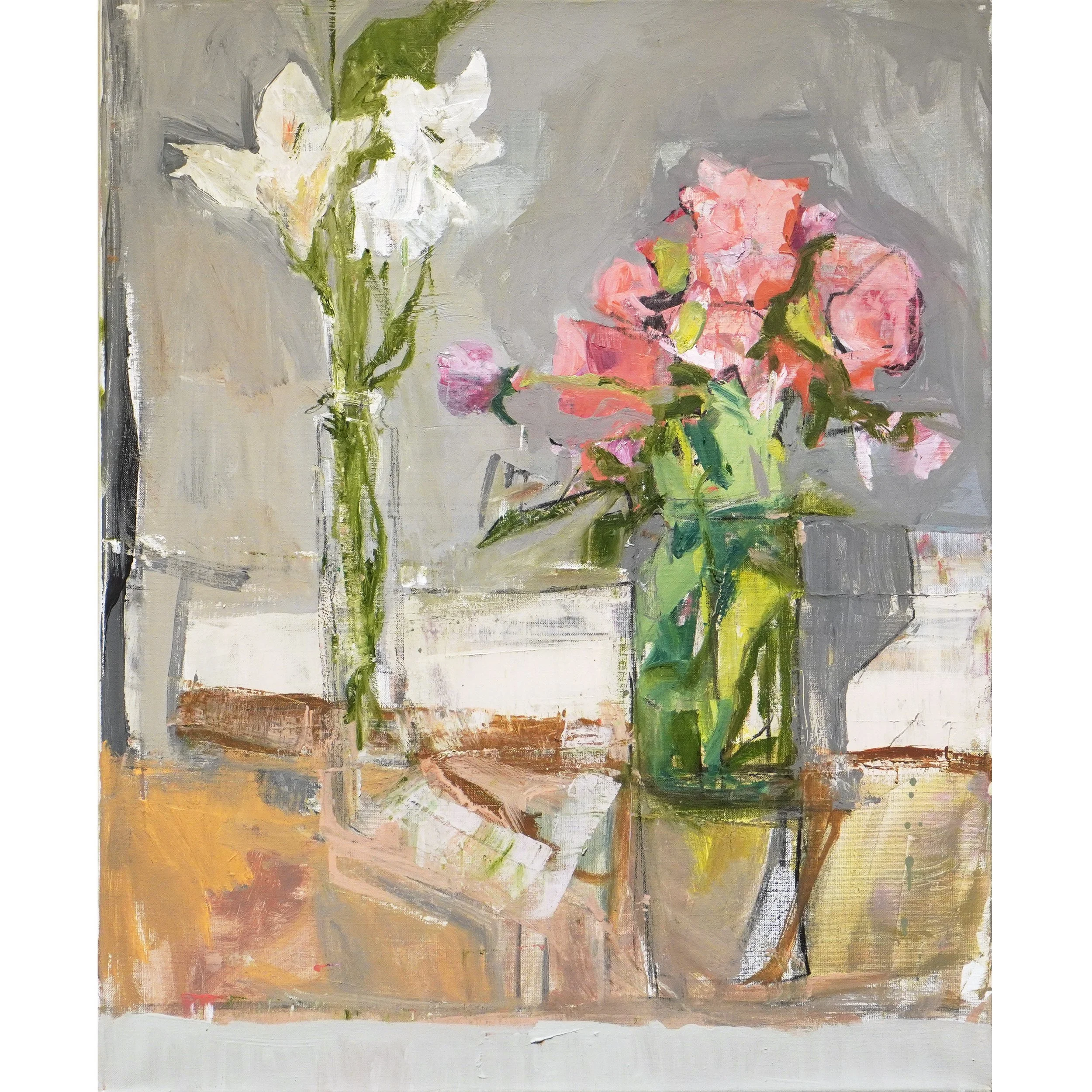 Cate West Zahl Pink Peonies with Lily Stem