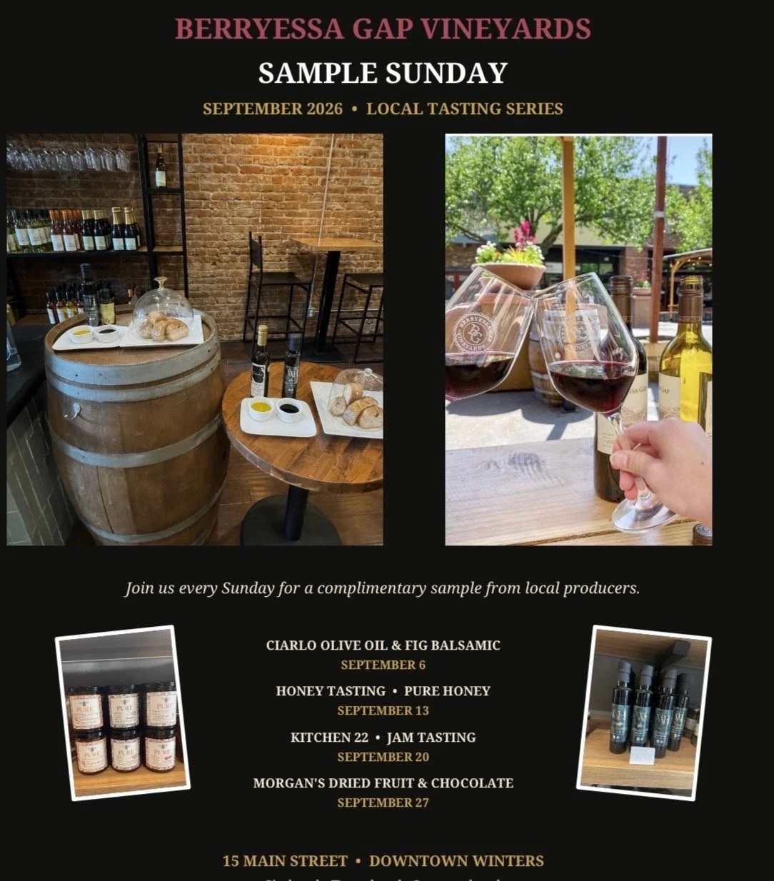 Sample Sundays at Berryessa Gap Downtown Tasting Room 