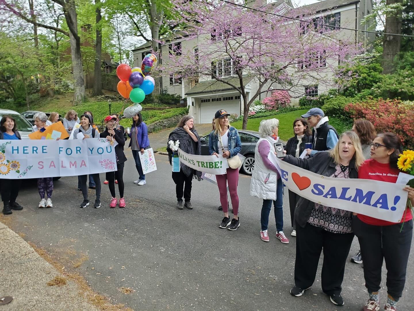 On the morning of my first chemo appointment, feeling nervous and scared, bags packed with gin gins and blankets, I opened my front door to head to the hospital around 8am, only to find 20 family and friends on the street below with banners and ballo