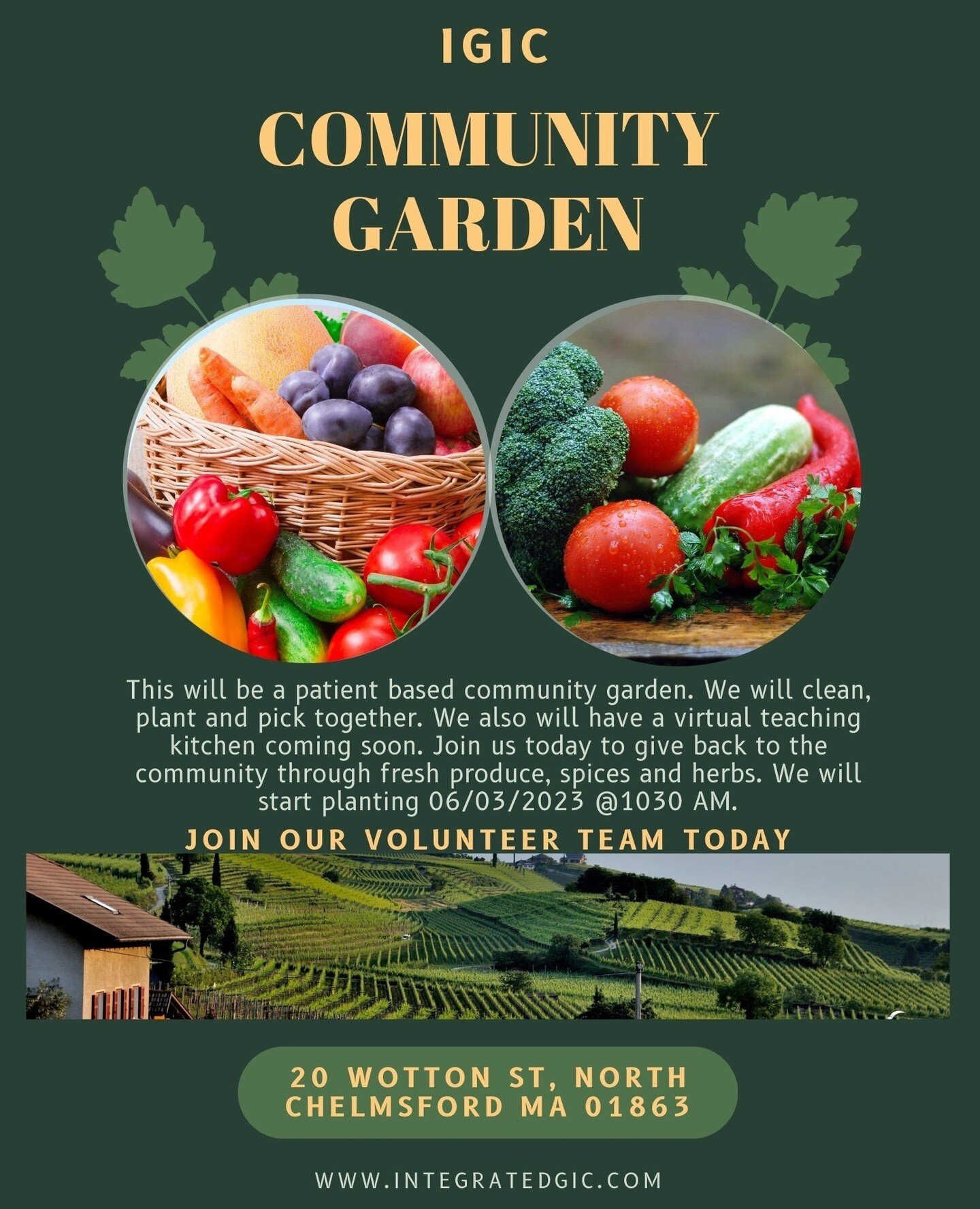 🌿 Come grow with us at our community garden! Last year we were able to obtain a community plot in Chelmsford. The purpose of the garden is to give back to our patients. We are hoping for a full and vibrant pick this year! We will be planting 🍃 Herb