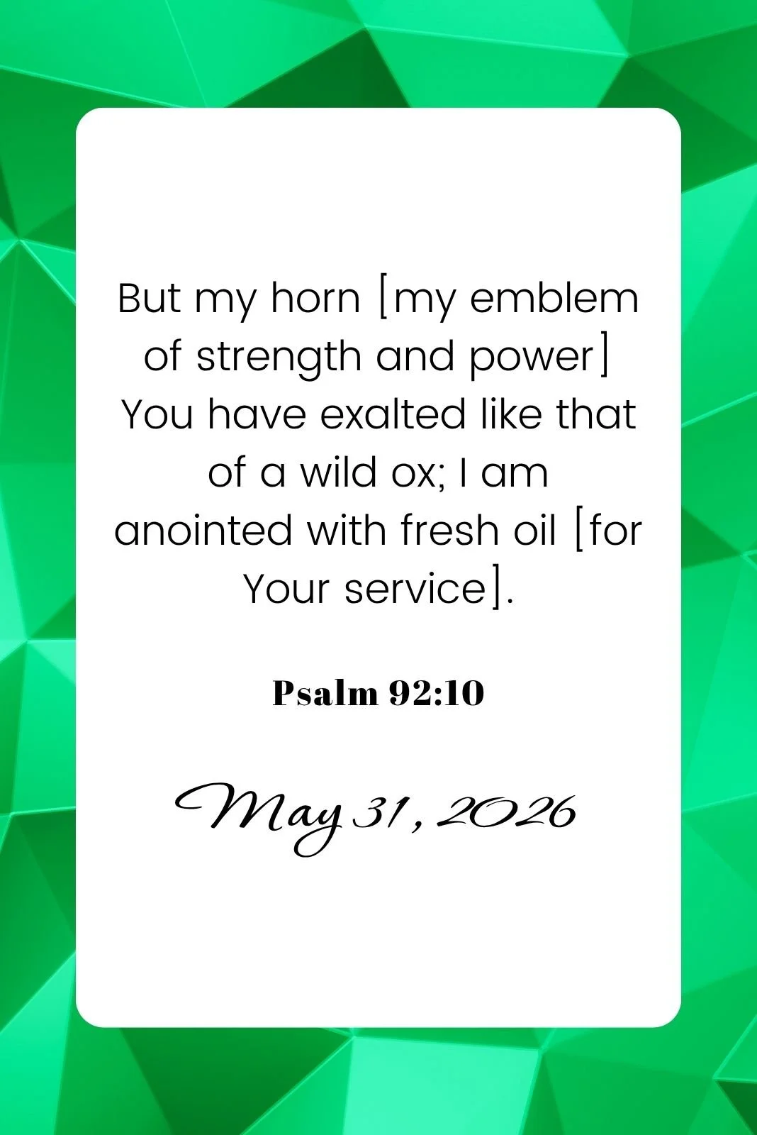 White text box with a scripture verse on a green geometric background.