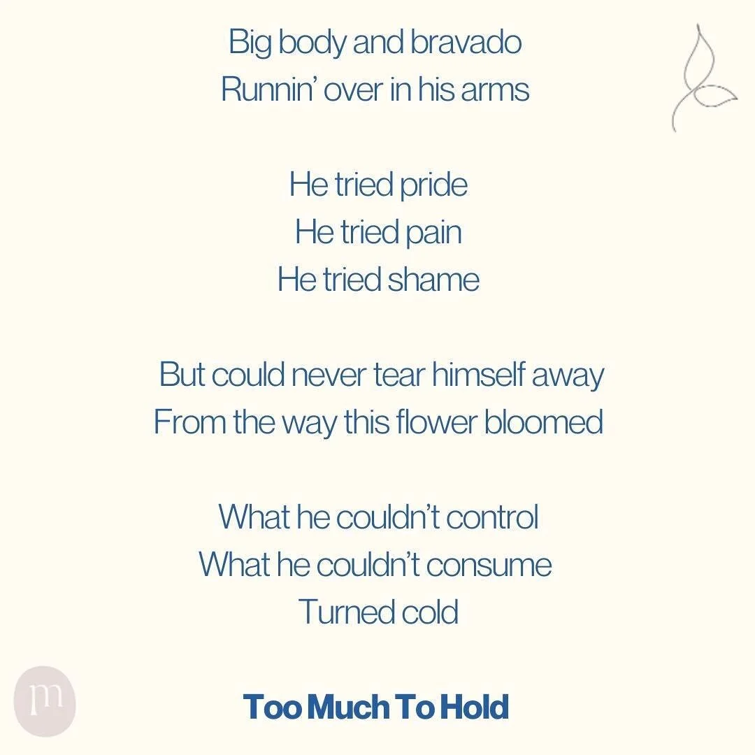 Too Much To Hold. 

Page 104 | Eventually, Everything. 🌿

This is one of my favorite pieces, because I often have to remind myself: 

Don&rsquo;t be afraid to take up space in every sense of the word. The right arms will carry and care for all of yo