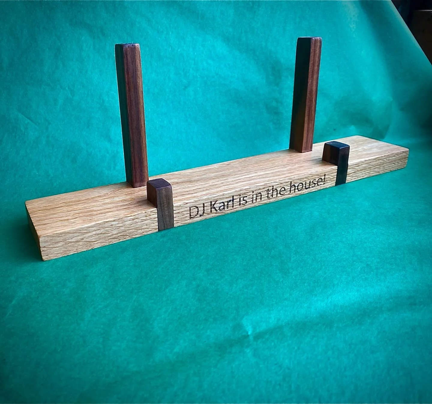 Enjoy this one &mdash; DJ Karl! 🎶

If you have a music or vinyl enthusiast in your life, this makes a truly thoughtful gift. Our handmade oak and walnut vinyl record holders are crafted with care and can be personalised with your own message on the 