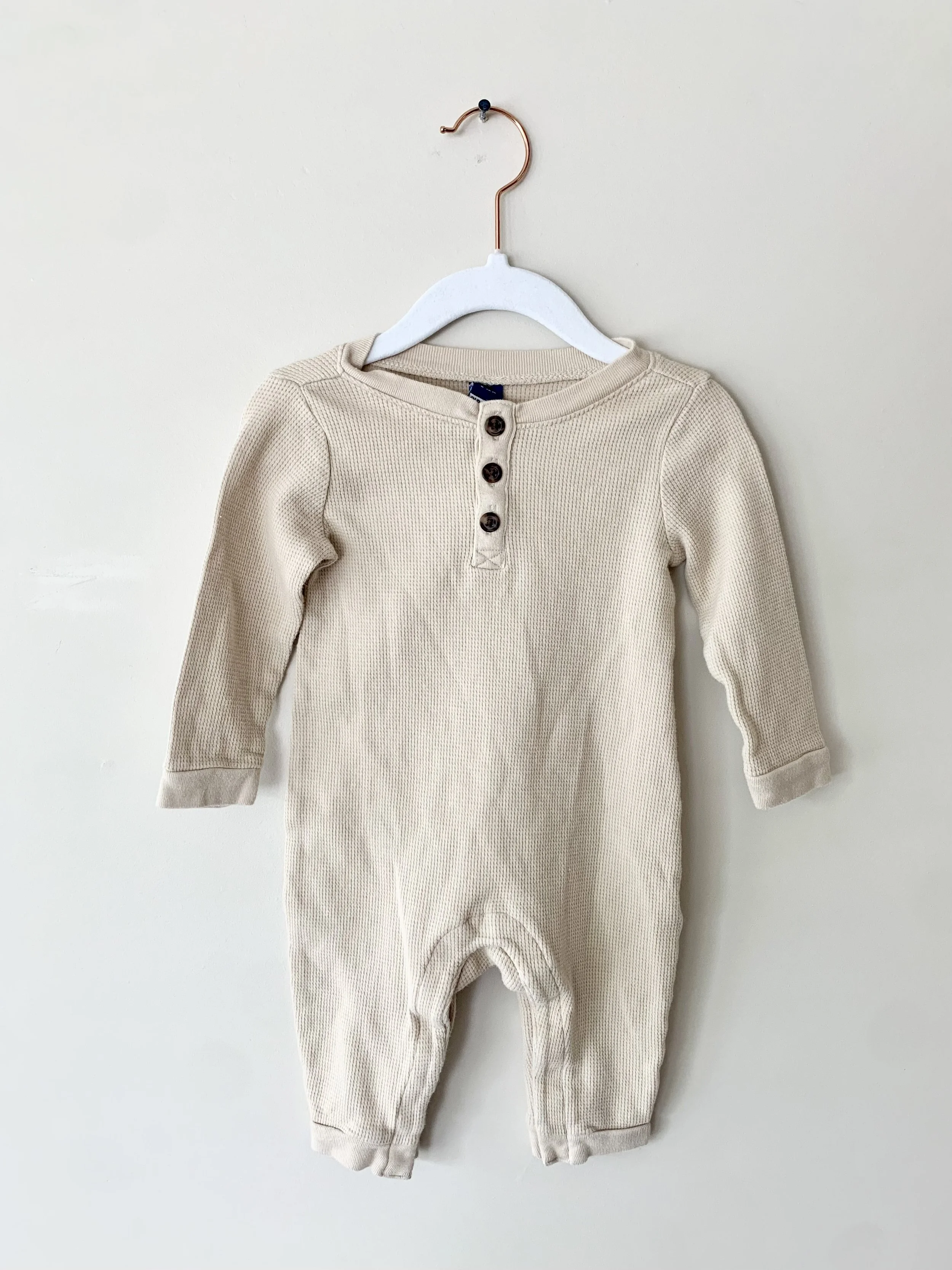 Beige Button Romper | Size: 6-12M