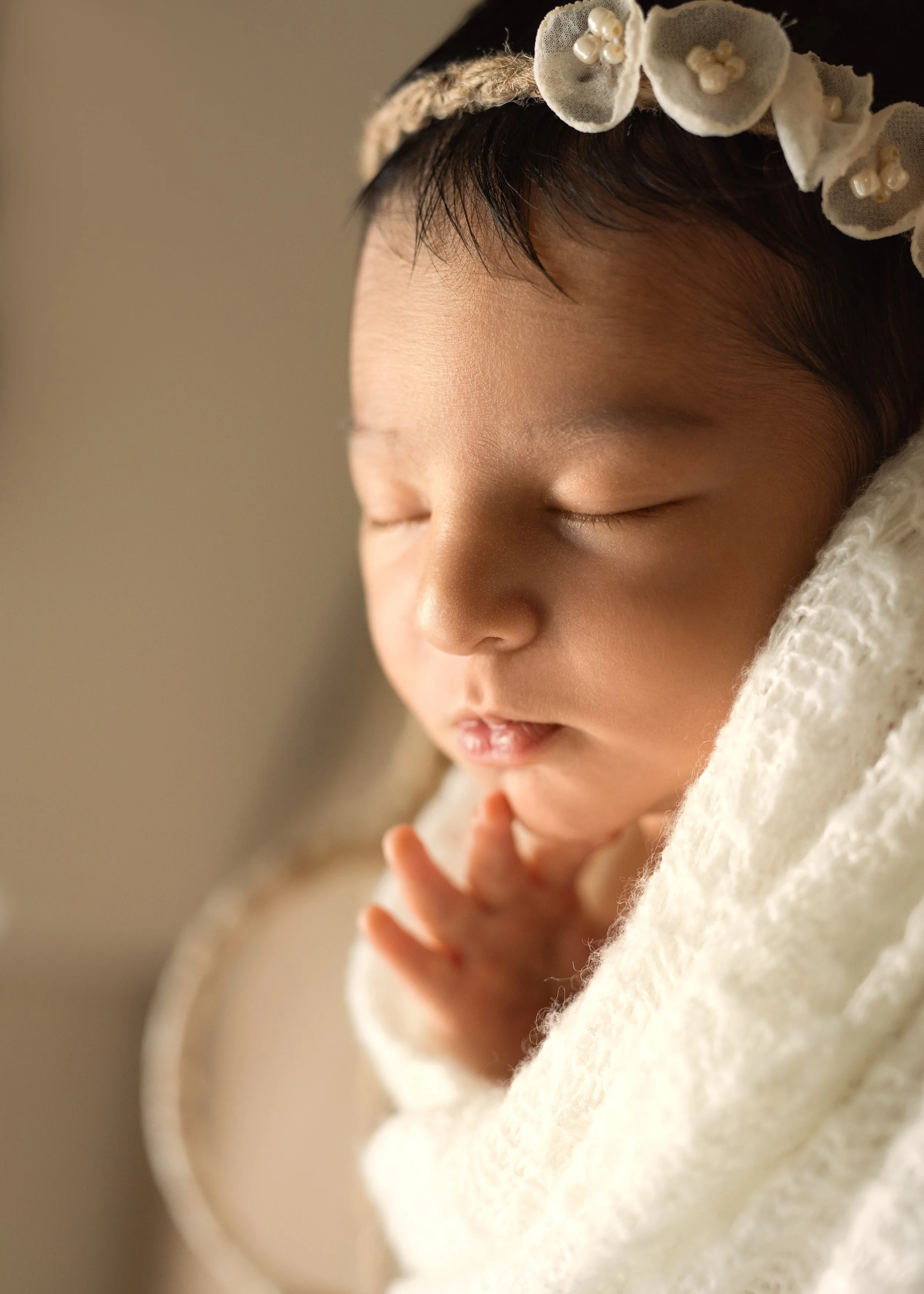 Newborn Girl with Flower Headband