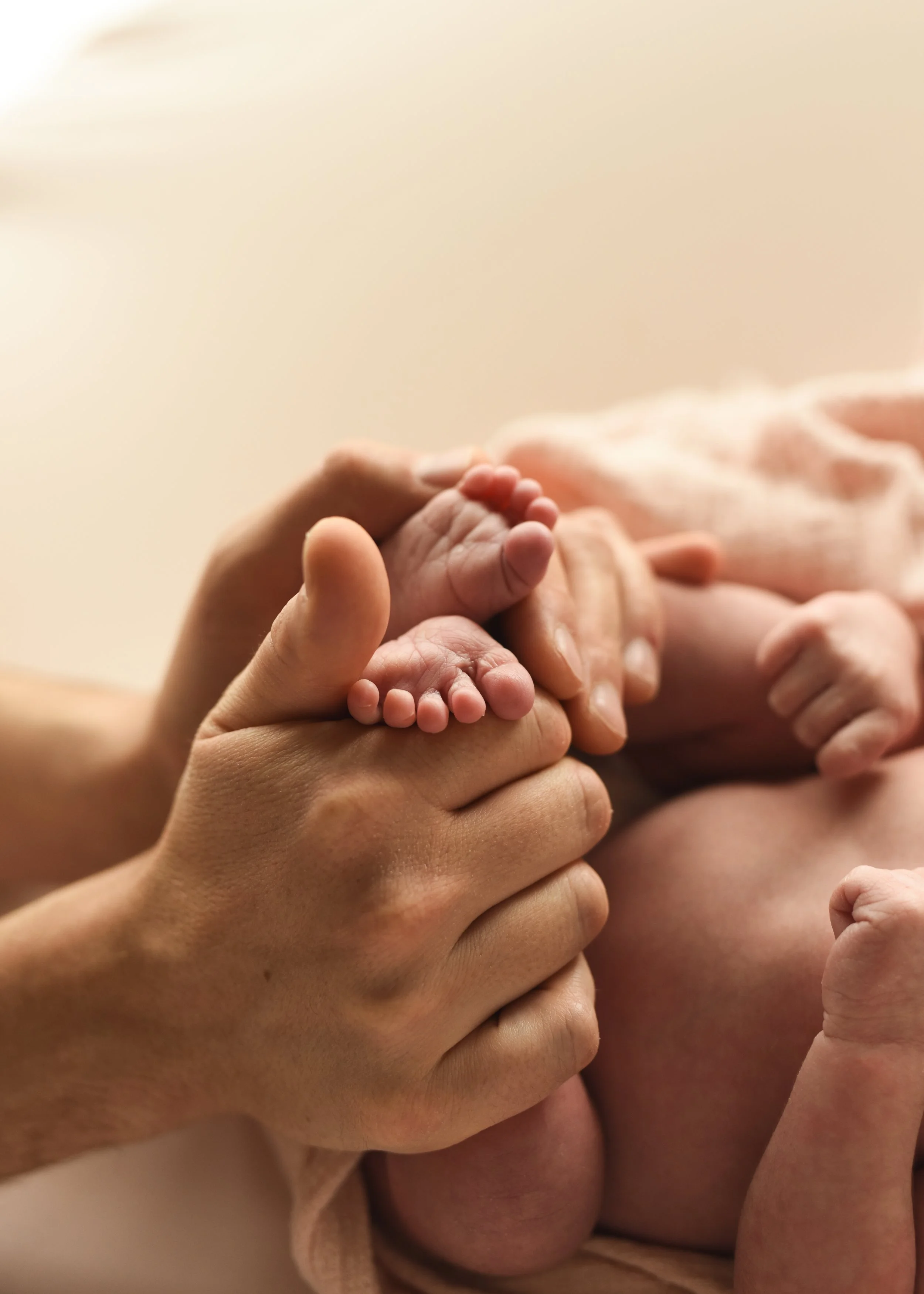 Tiny Newborn Feet Held By Dad