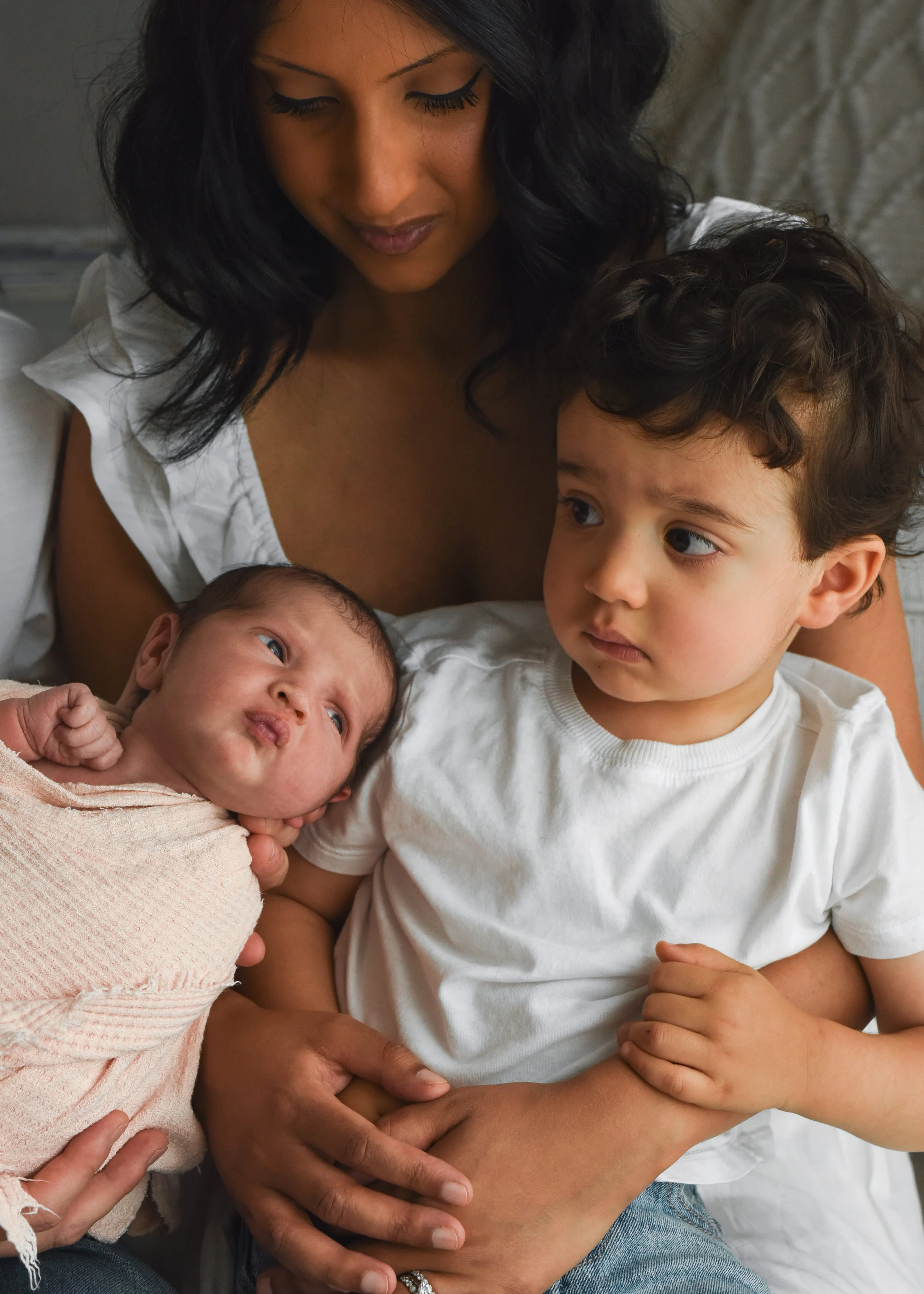 Mom with newborn and son