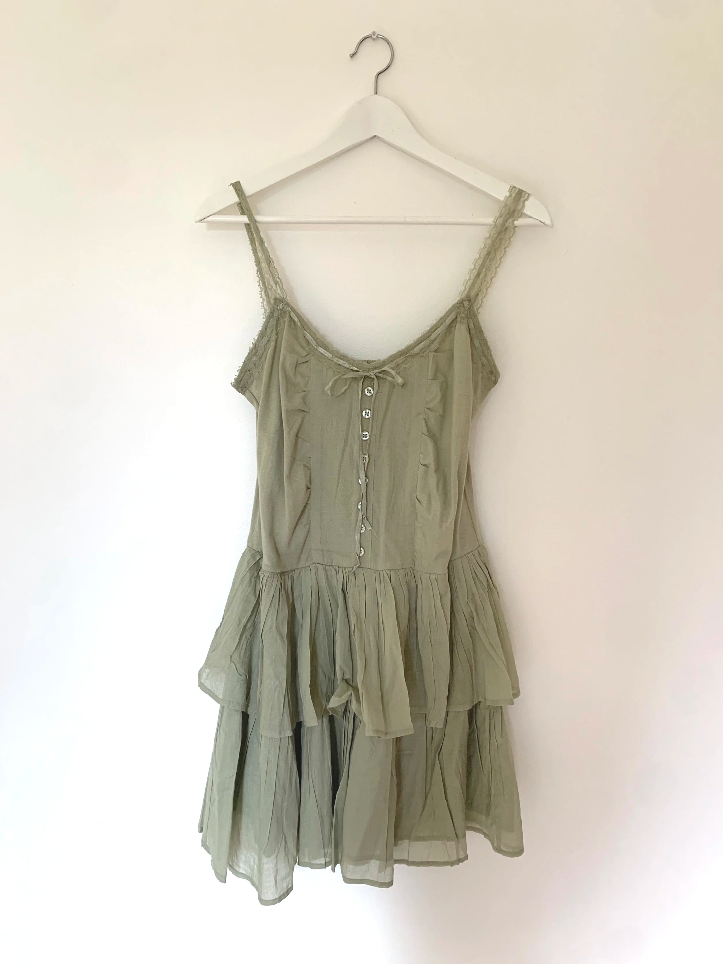 NEW - Tiered Cami Midi with Lace Trim - Sage | Size: M