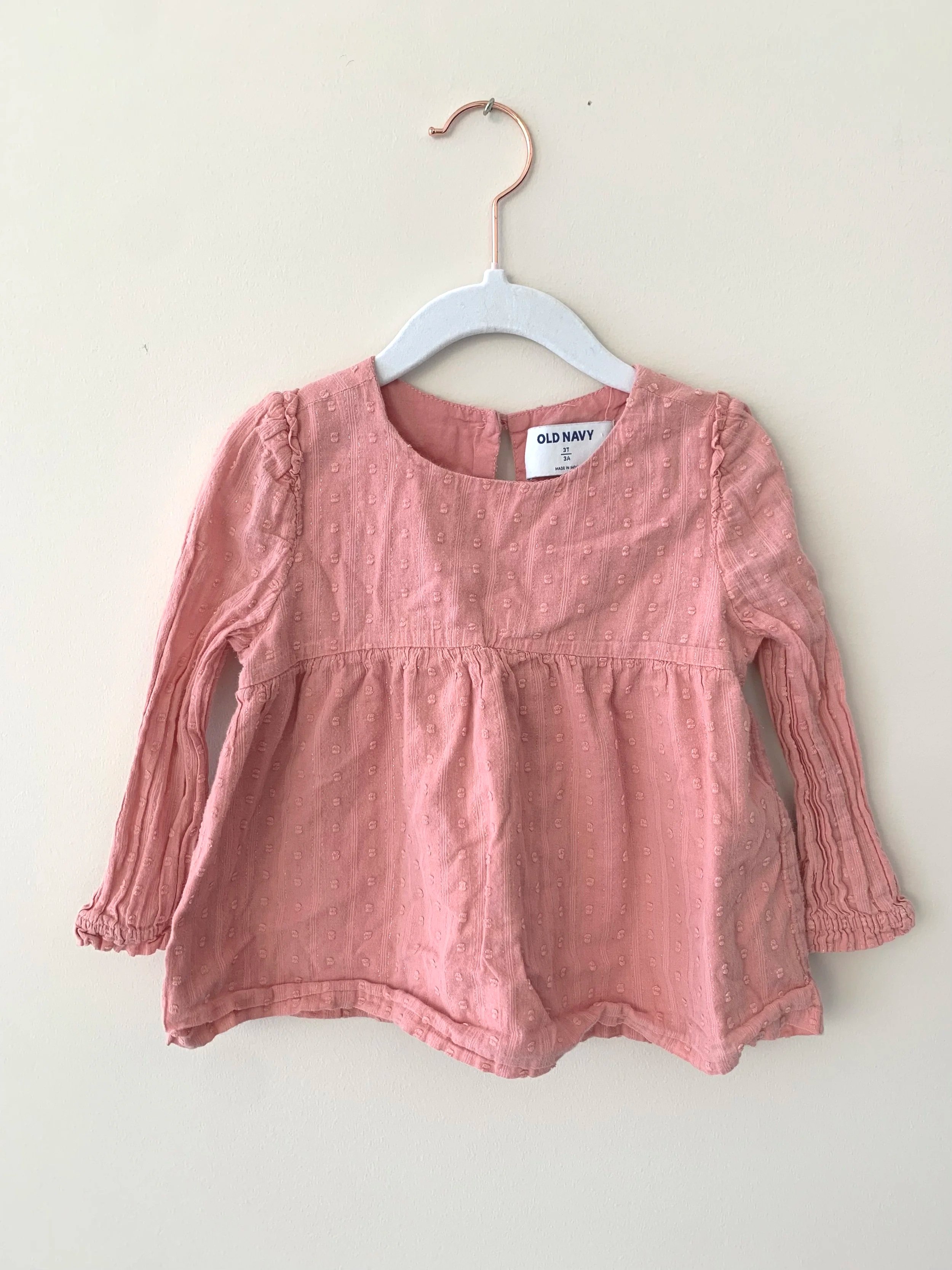 Long Sleeve Dotted Blouse - Pink | Size: 3T 