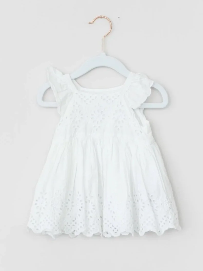 Eyelet Ruffle Sleeve Dress | Size: 3-6M