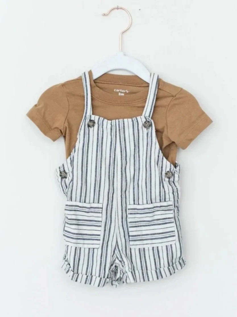Stripe Overalls & Tee | Size: 3M