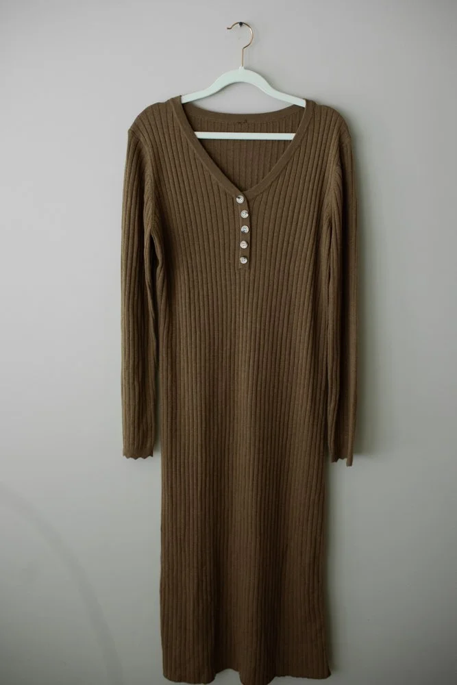 Long Sleeve Sweater Dress - Brown | Size: L/XL