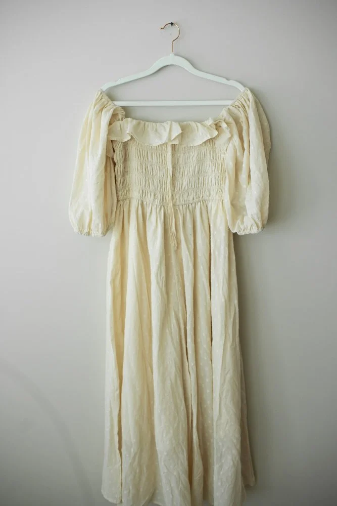 Off Shoulder Ruffle Dress - Cream (also comes in brown) | Size: L