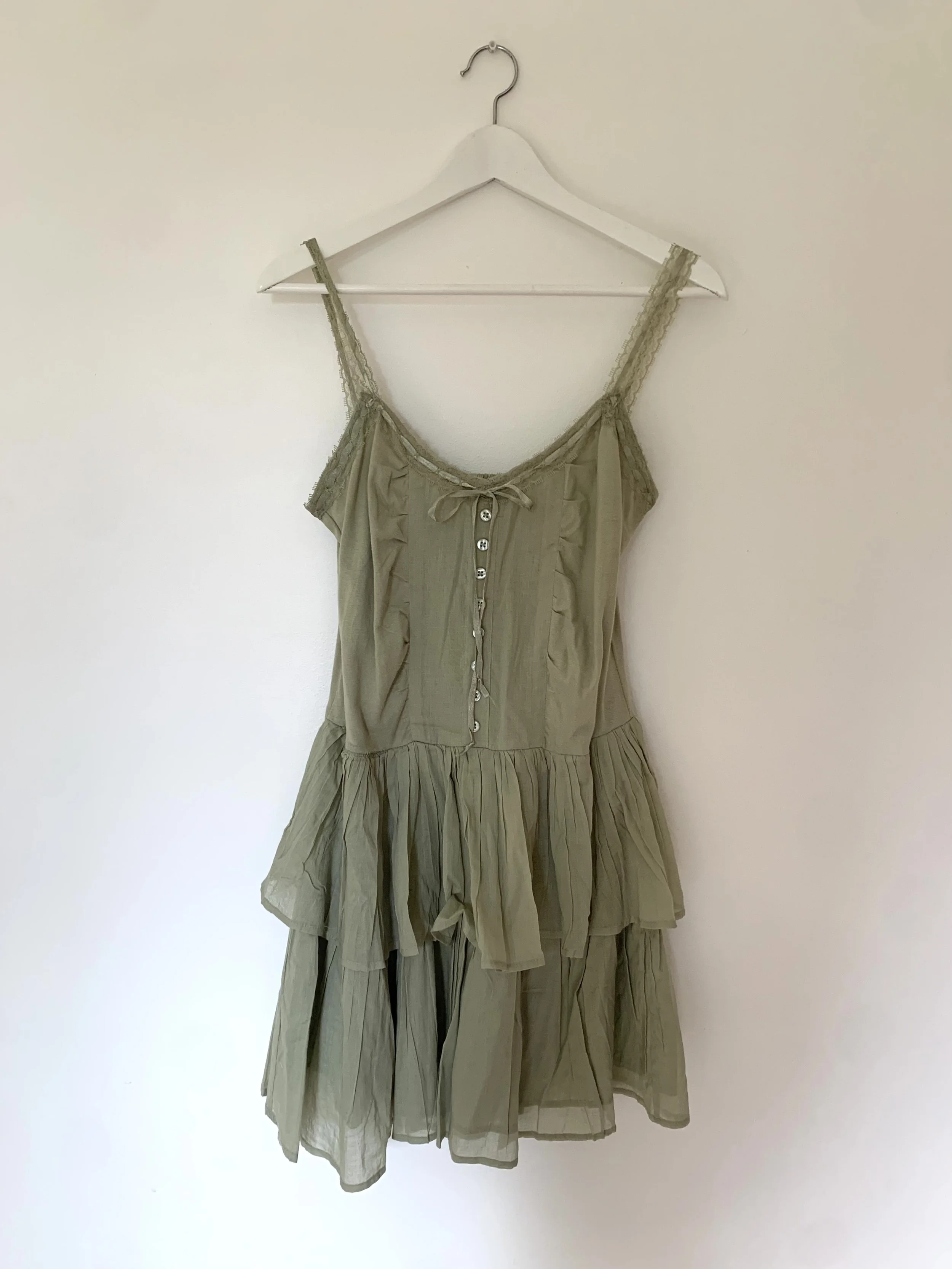 NEW - Tiered Cami Midi with Lace Trim - Sage | Size: M
