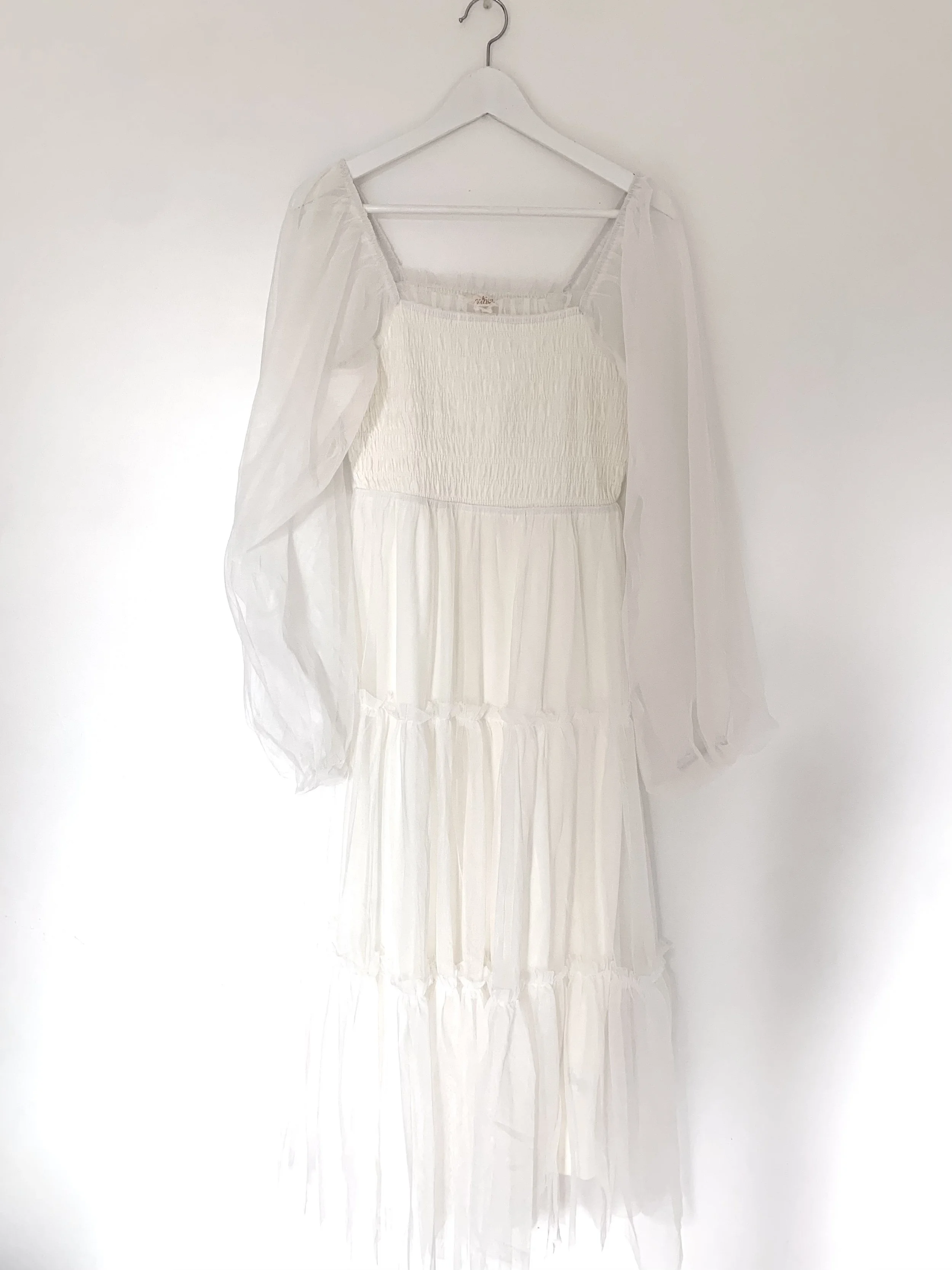 NEW - Cream Mesh Tiered Long Sleeve Maternity Maxi Size: M