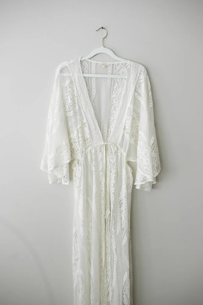 Lace Kimono with Tie Front - Cream | Size: L