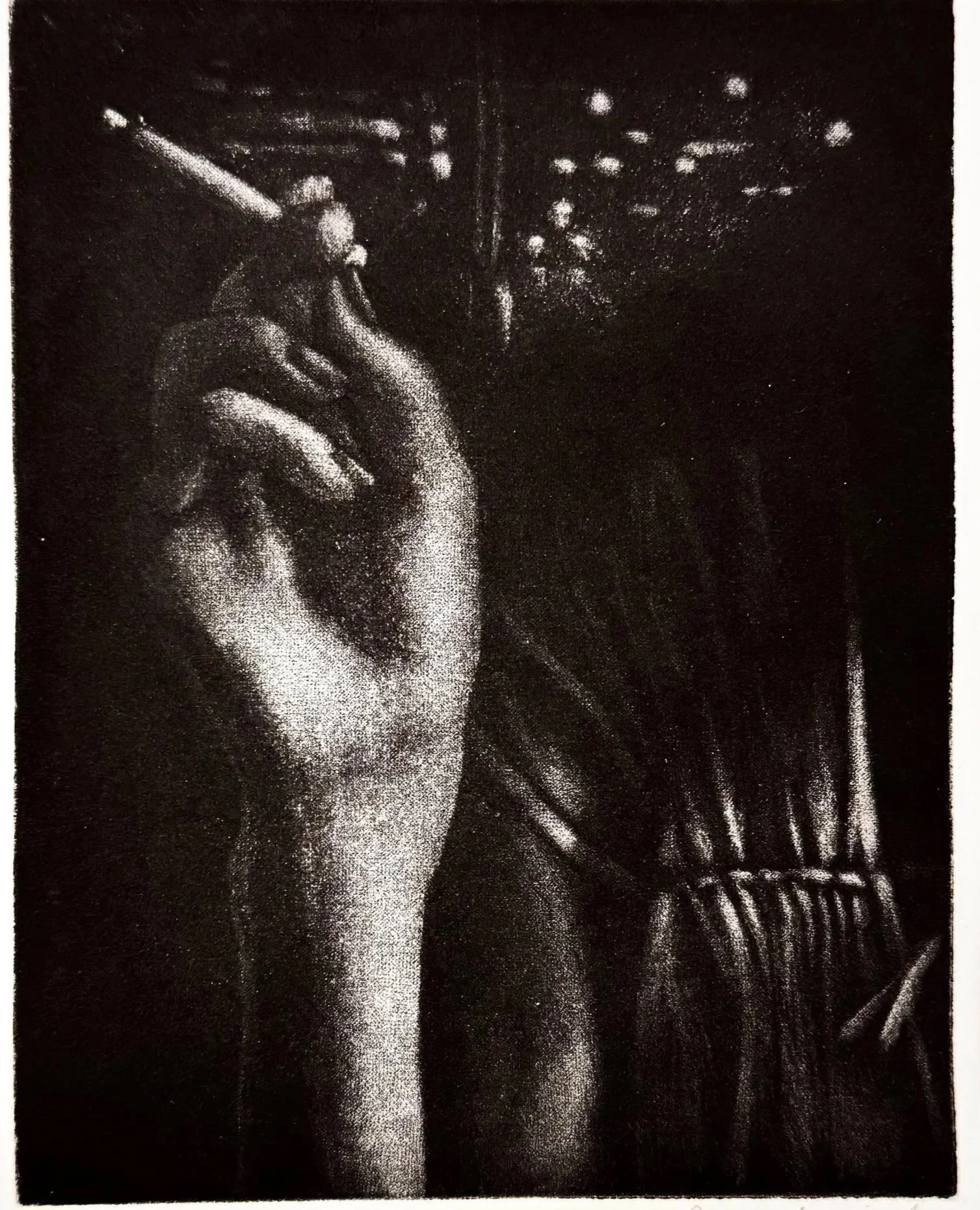 between fingers   mezzotint on paper   image size 5" x 4" edition 1/5 2025