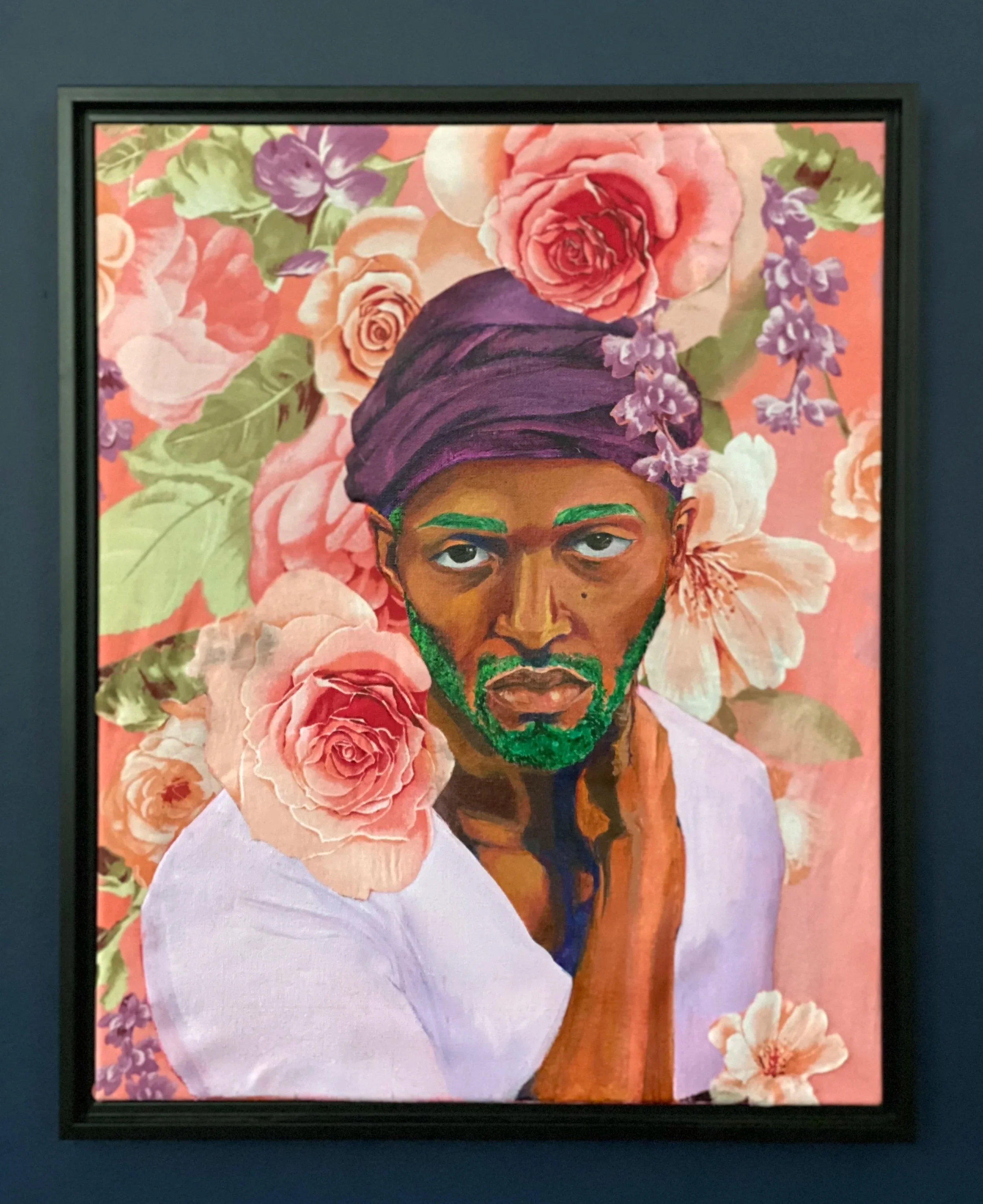 Impactful Authenticity, 16"x20", Acrylic Collage on fabric, currently on display at Prism Spaces