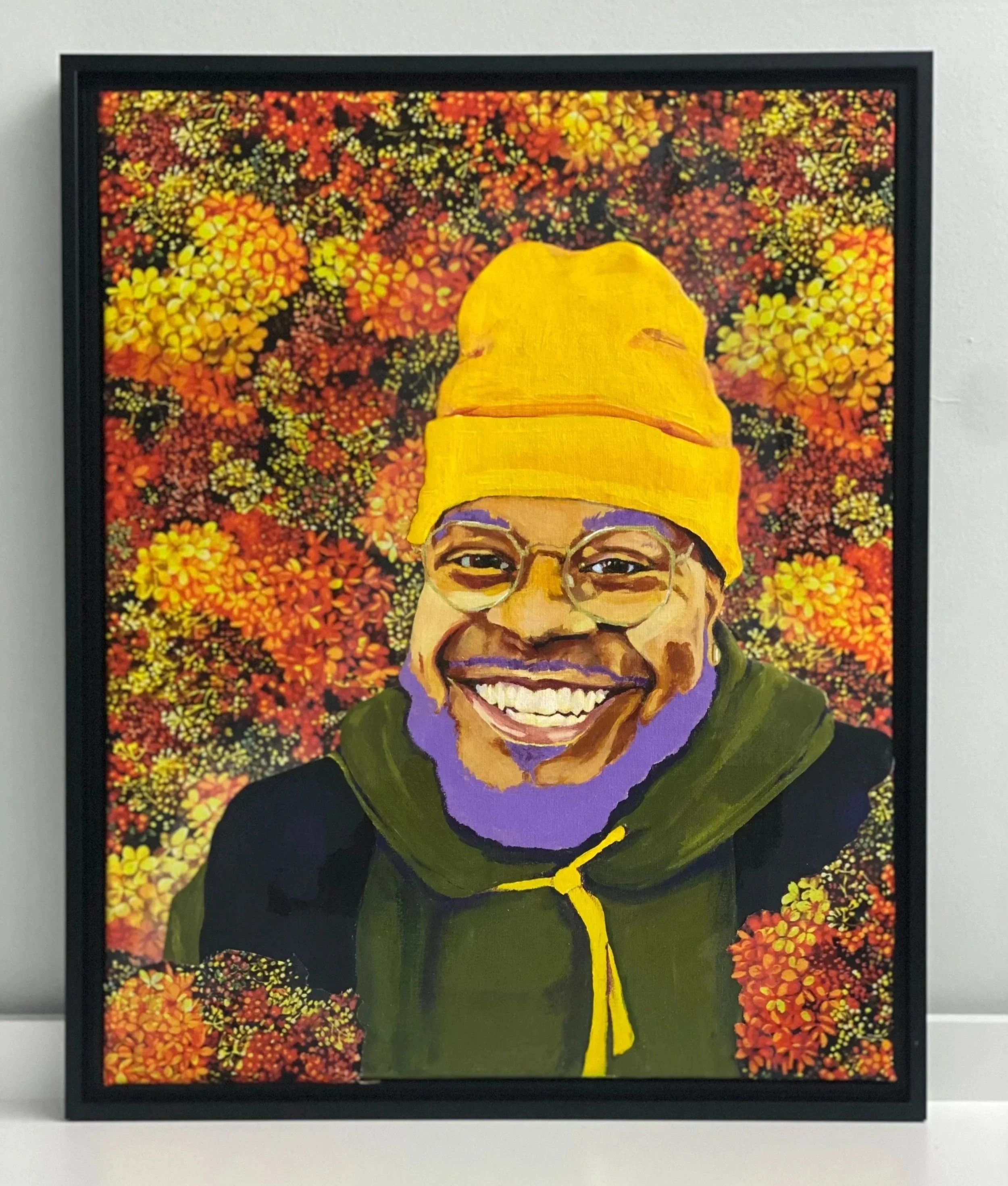 Lilac Connection, 16"x20", Acrylic Collage on Fabric, available