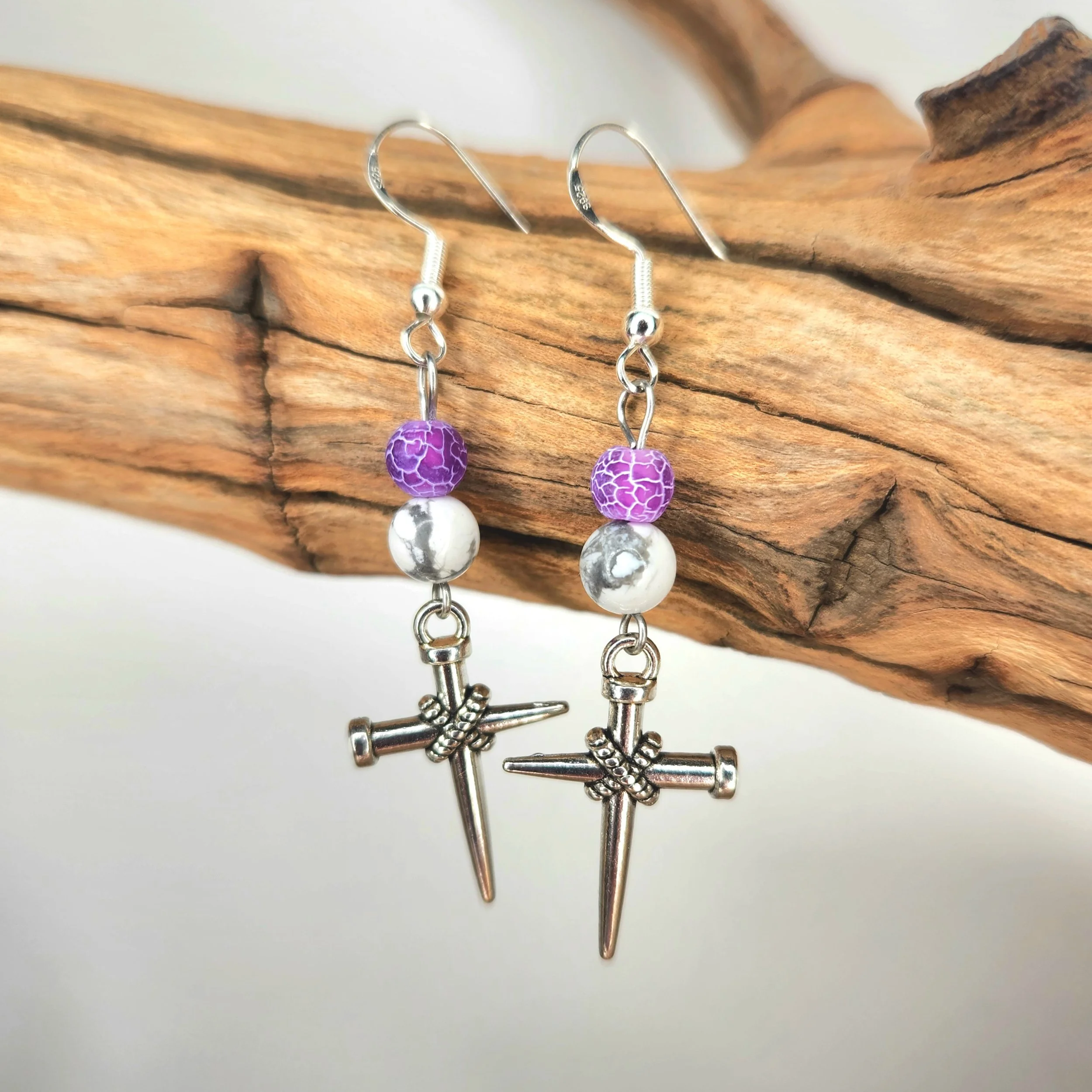 Purple Cross Earrings