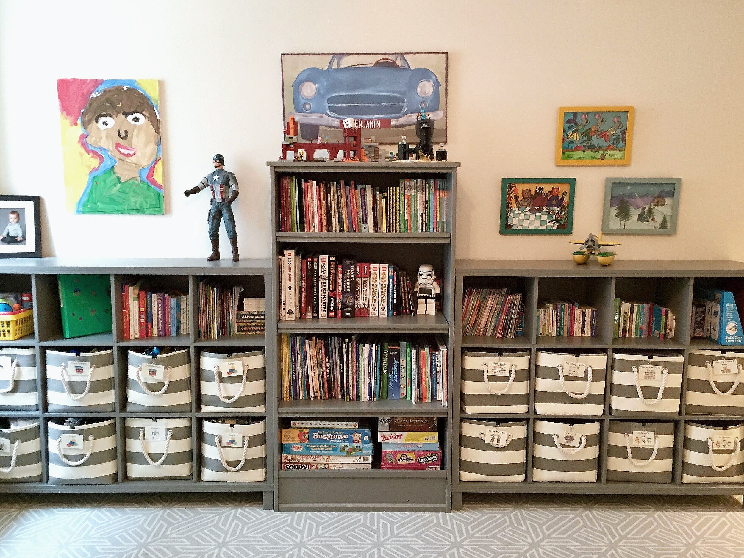 Playroom AFTER - Symmetrical Storage &amp; Age-appropriate Labels