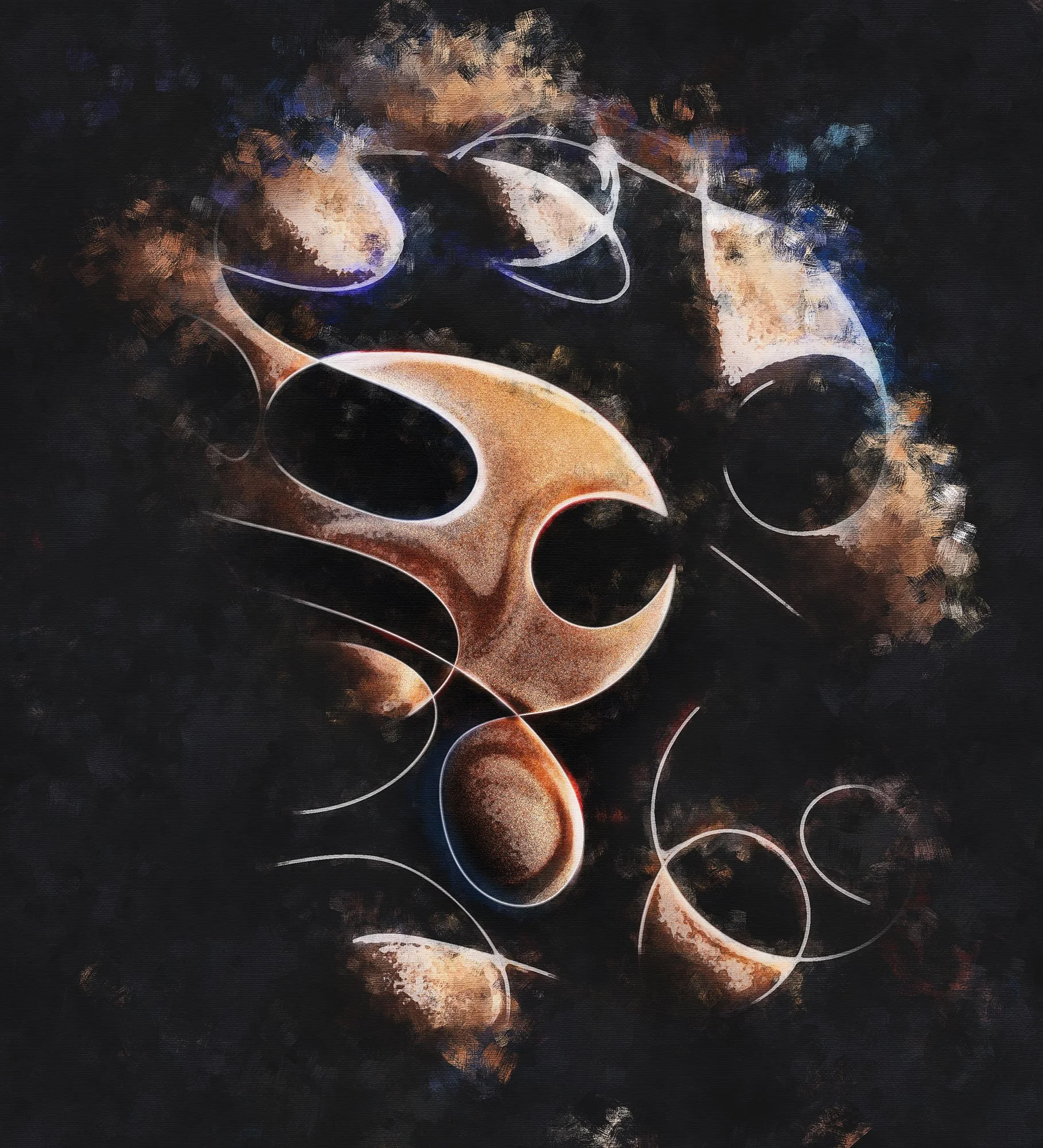 Digital artwork featuring a stylized, abstract depiction of the Superman emblem made with cosmic elements, planets, and moon-like shapes in a dark space background.