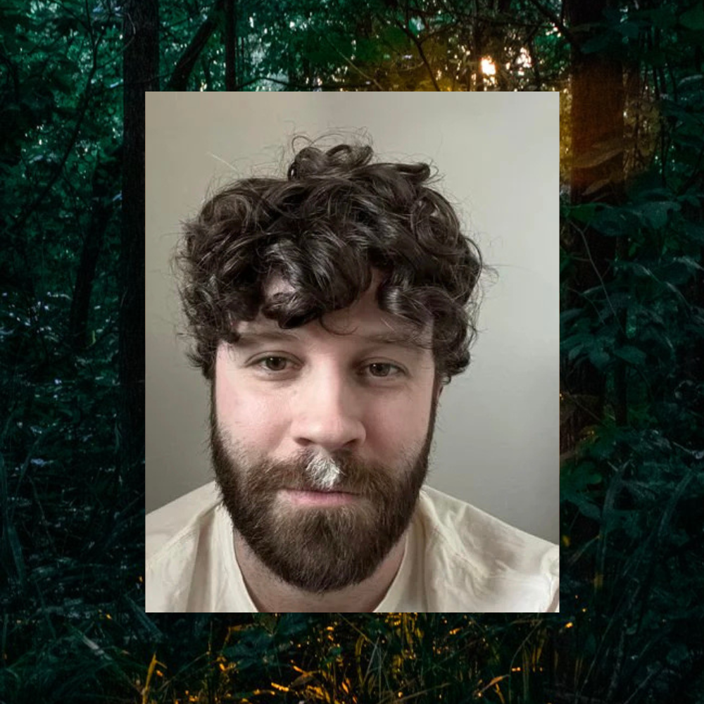 A portrait of a man with curly brown hair, a beard, and mustache, looking at the camera with a slight smile, against a plain background.