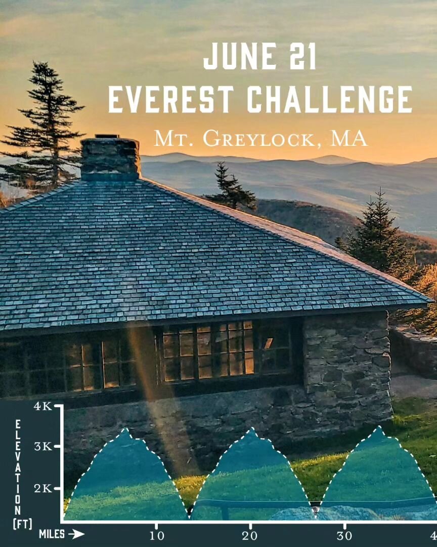 One month from today - the Summer Solstice - three friends and I will attempt an Everest Challenge...

Starting before dawn, we'll aim to climb the equivalent of Mt. Everest's height (29,032') by repeating climbs to the summit of Mt. Greylock, Massac