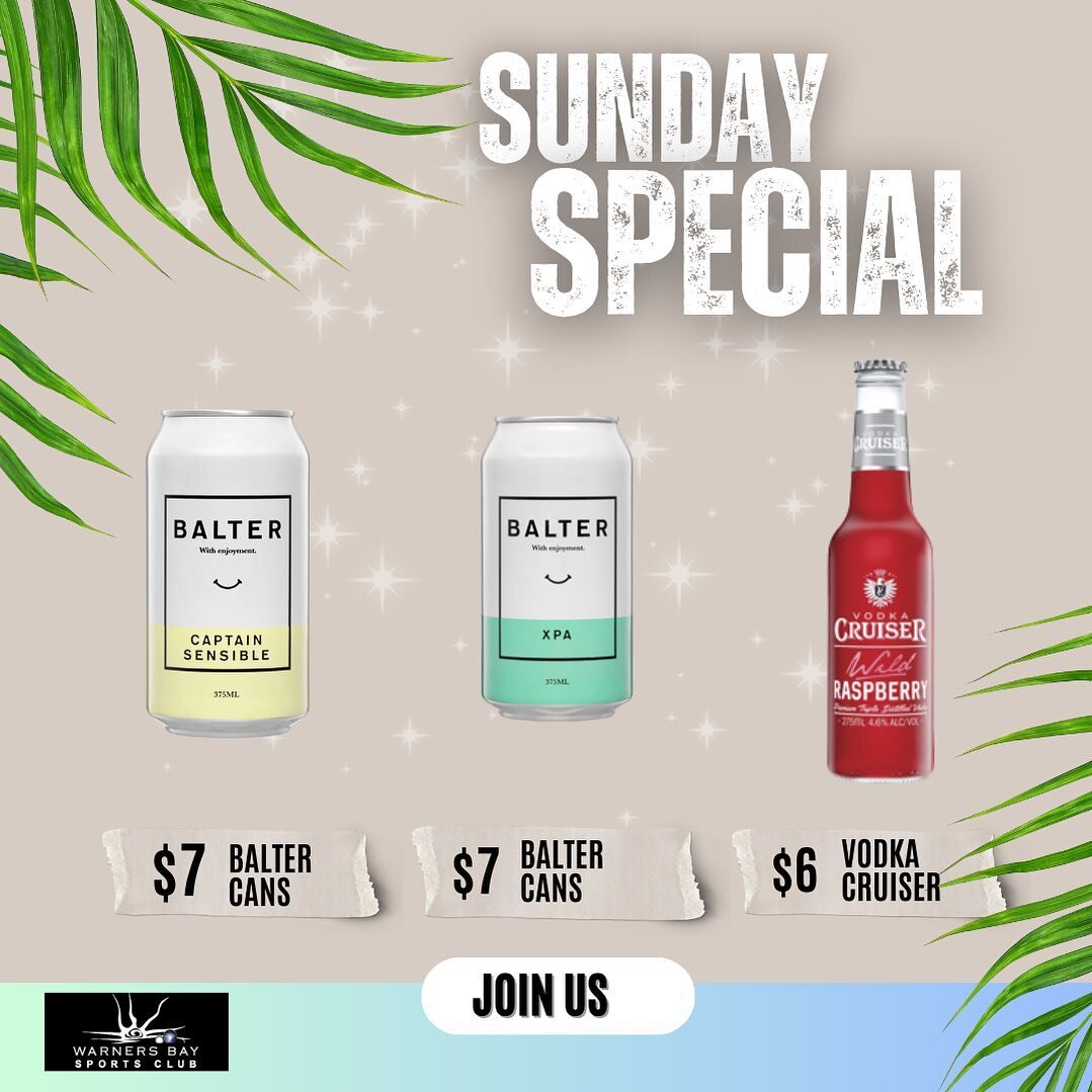 NEW SUNDAY SPECIALS 🥂🍸🥃
@vodkacruiser @balterbrewers 

$6 VODKA CRUISERS ❕❕
$7 BALTER CANS ❕❕
#warnersbay #sunday #special #lakemacquarie #lakemac