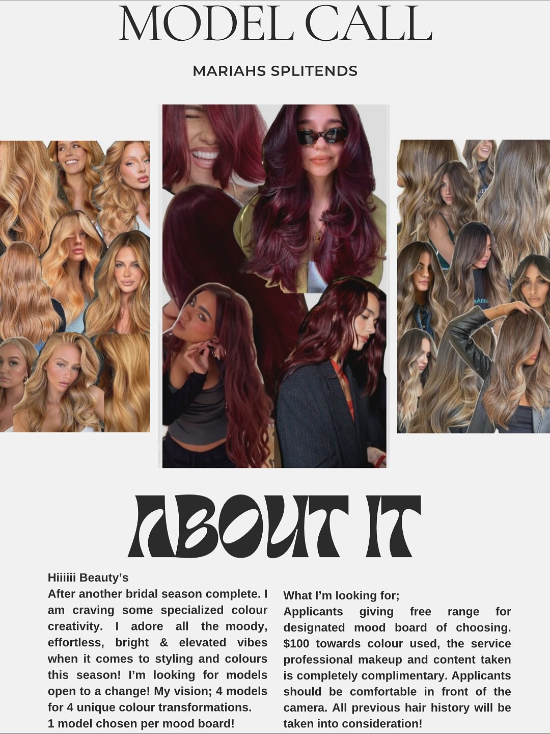 Ready for a major hair transformation? Now&rsquo;s your chance! 

I&rsquo;m looking for 4 models to be part of a beautiful, creative hair journey.

To apply, send a DM or email mariahs.splitends@gmail.com

Get ready for hair that turns heads in the w