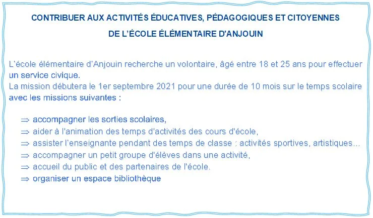  Service civique à l’école d’Anjouin