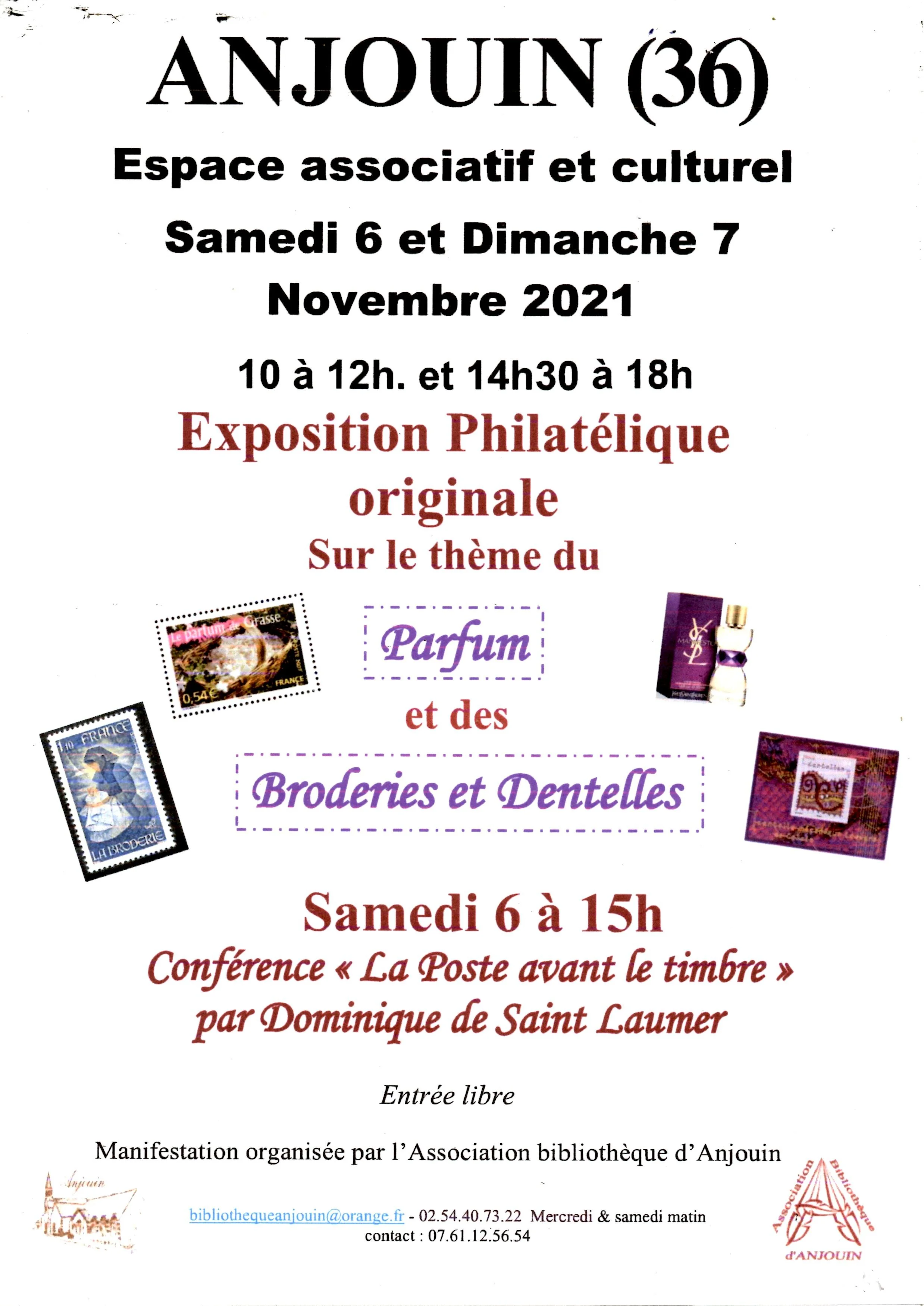 Exposition Philatélique sur le thème du Parfum, broderies et dentelles…