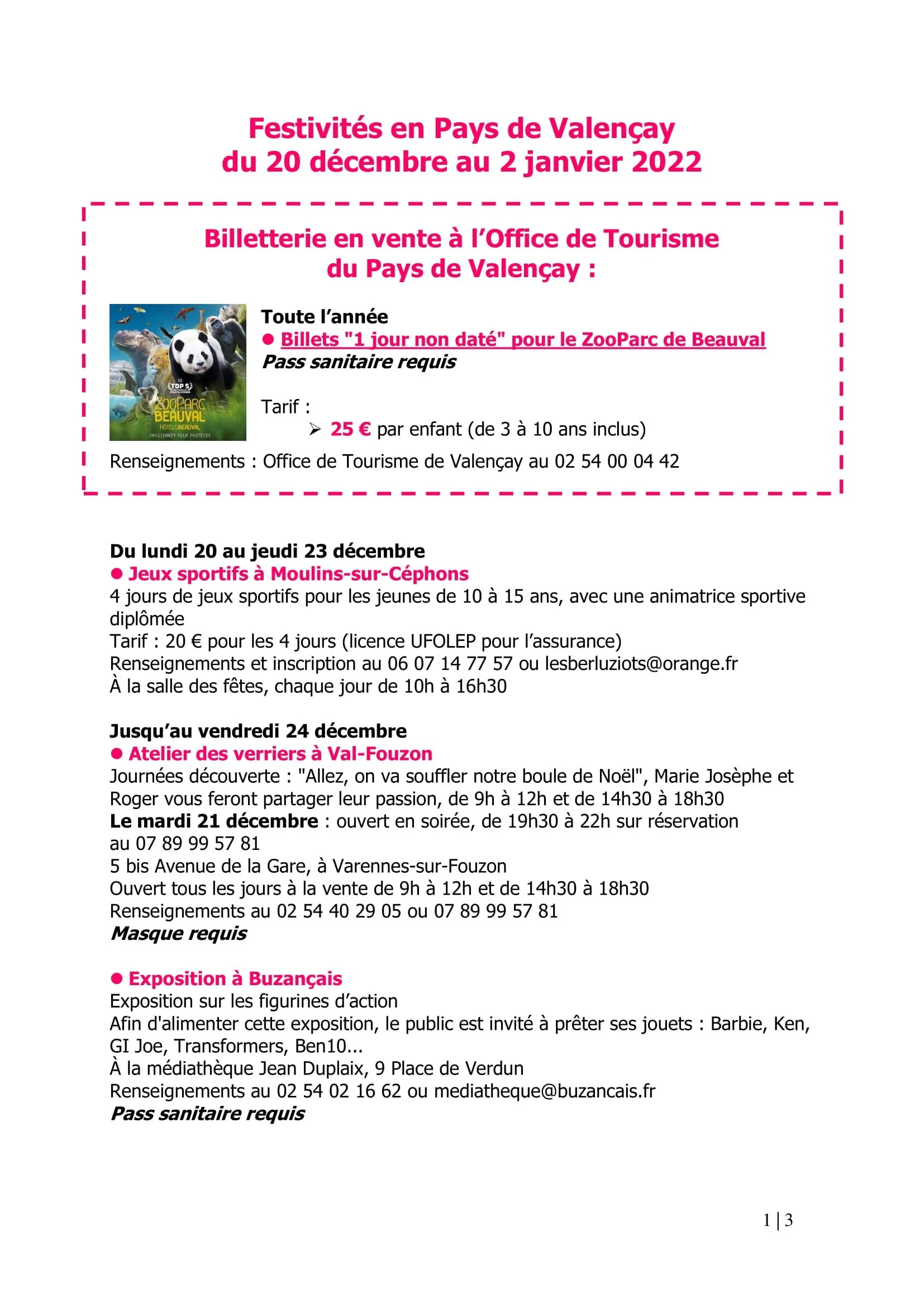 Festivités en pays de Valençay à compter du 20 décembre 2021