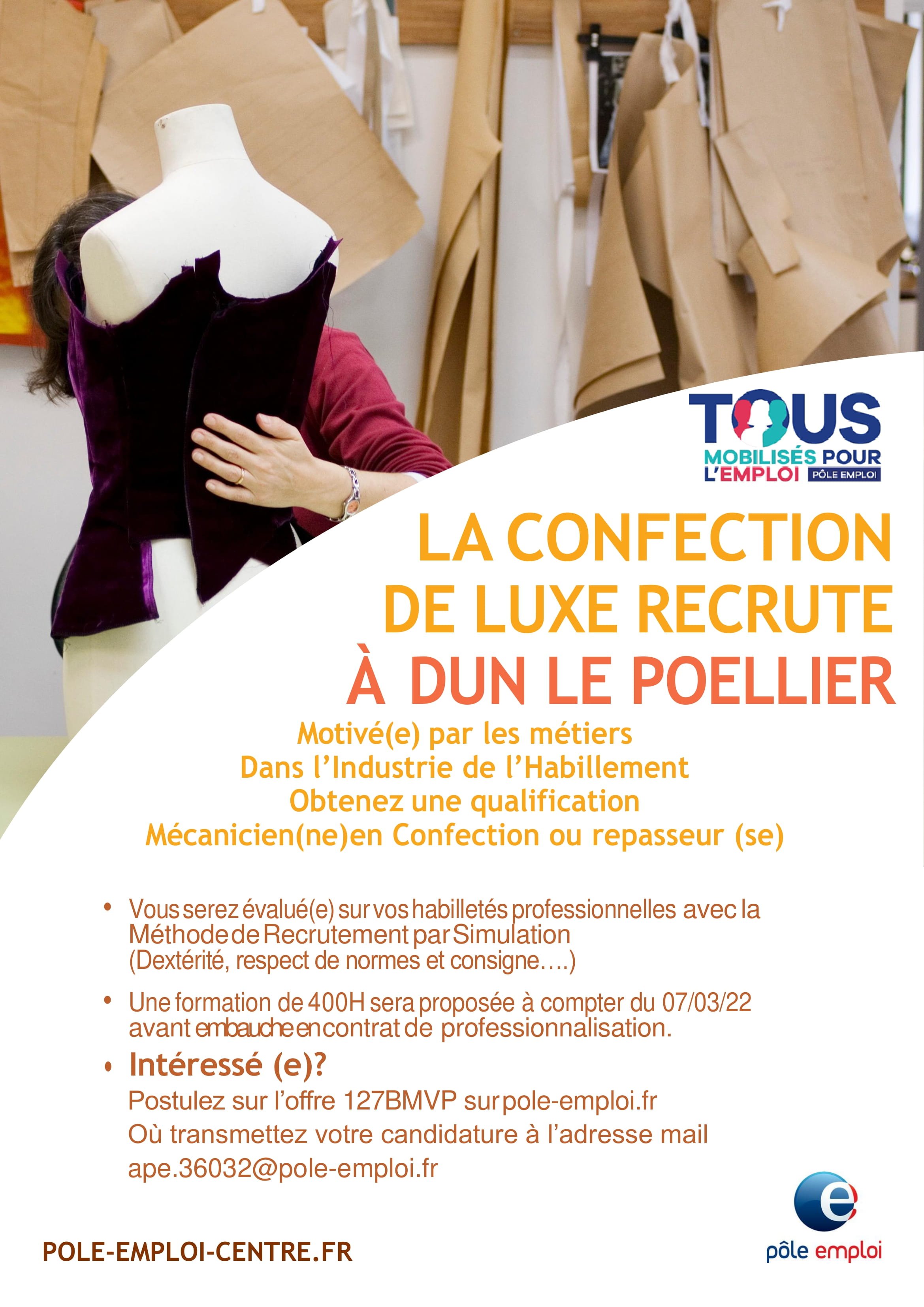 Recrutement de Mécaniciens(nes) en confection pour DOMCIA PRODUCTION à Dun le Poêlier