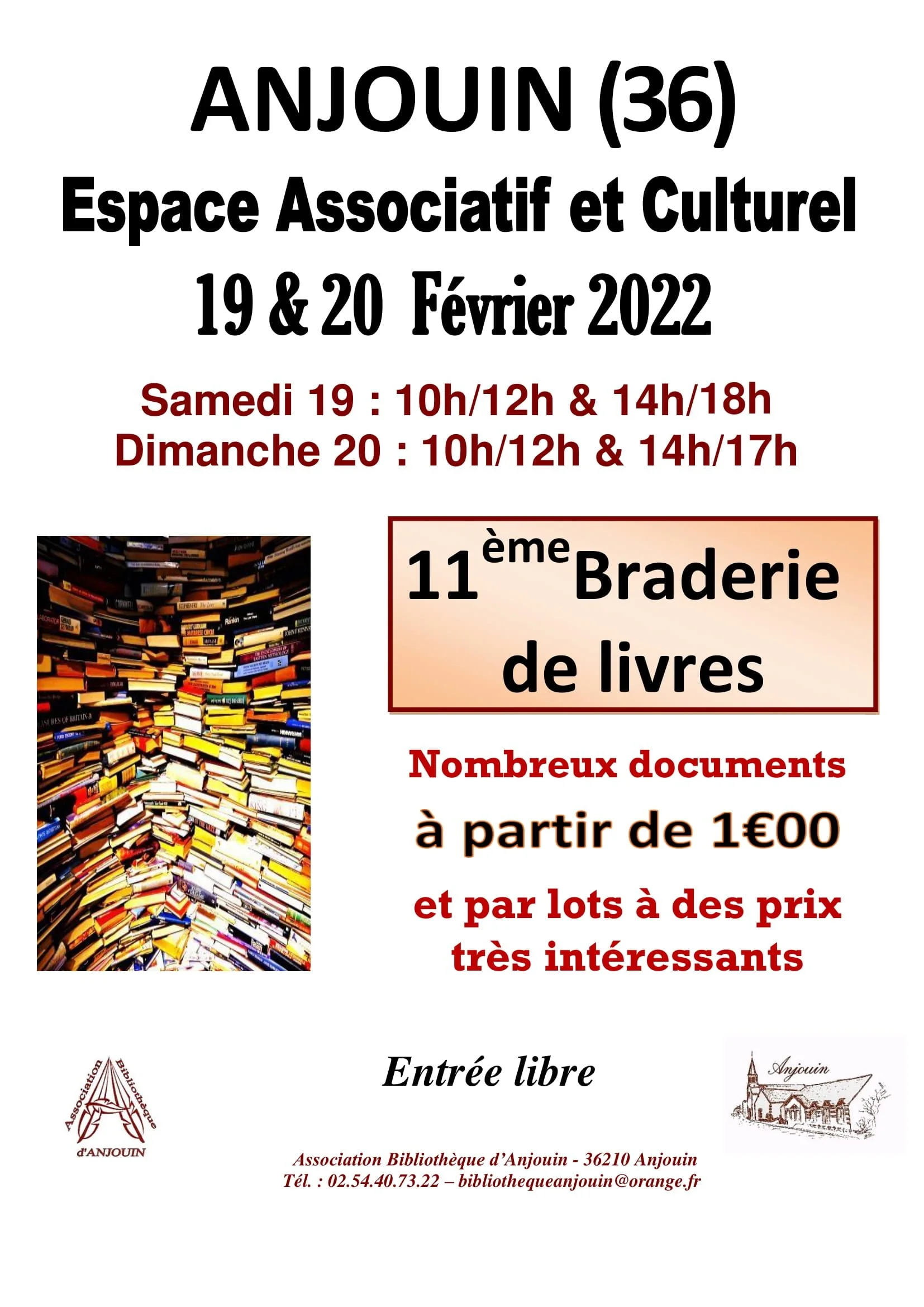 Braderie de livres proposée par l'Association Bibliothèque d'Anjouin