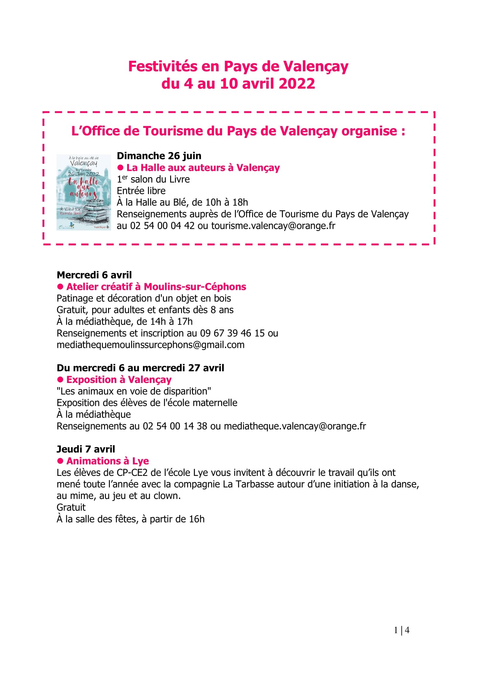 Festivités en pays de Valençay à compter du 04 Avril 2022