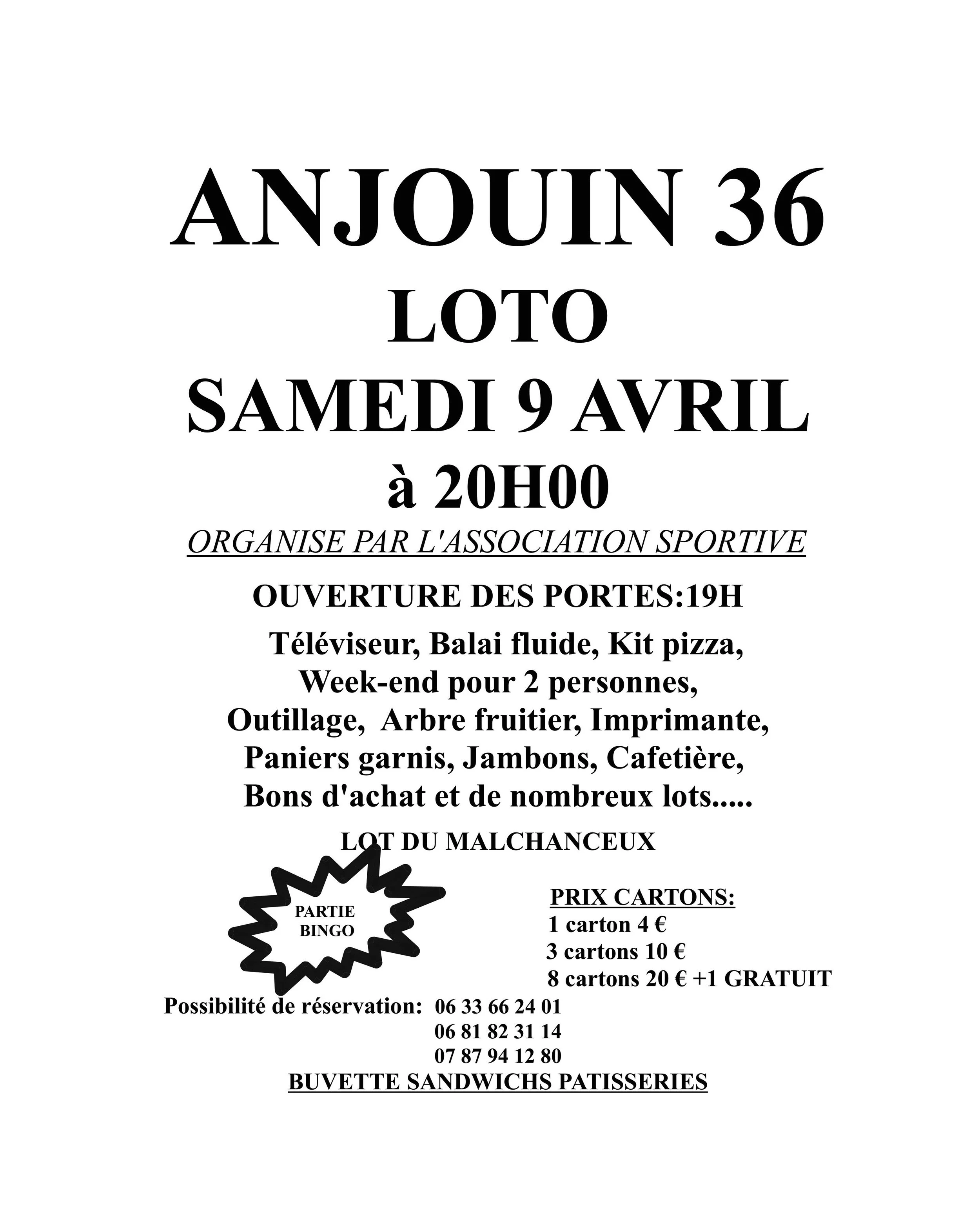 LOTO samedi 09 Avril à 20h00