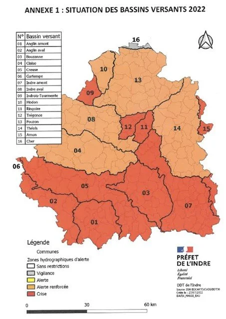Nouvel arrêté de restriction des usages de  l'eau rentré en vigueur le samedi 30 juillet 2022 à 00h