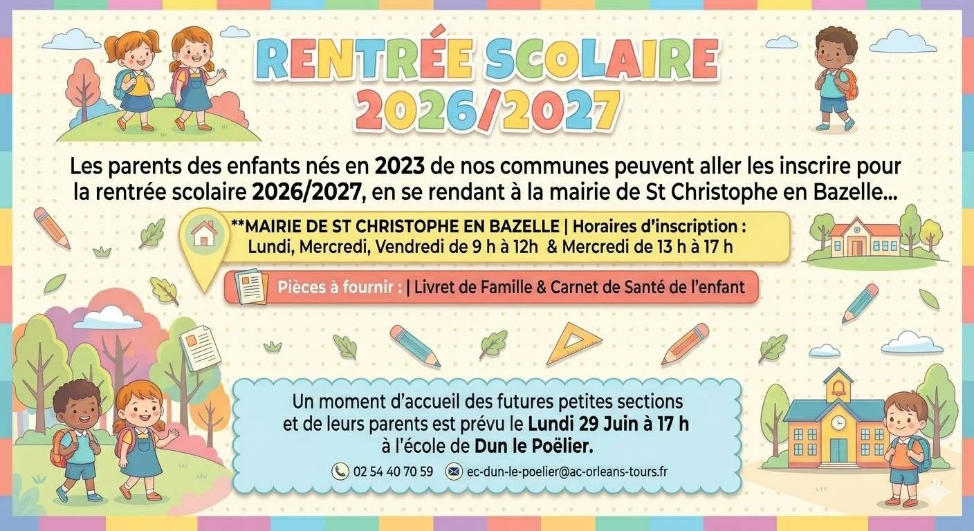 Rentrée scolaire 2026/2027 -  Les inscriptions des enfants nés en 2023 sont ouvertes.