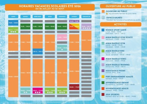 Aqua Bazelle NOUVEAUX HORAIRES D’ÉTÉ ! 