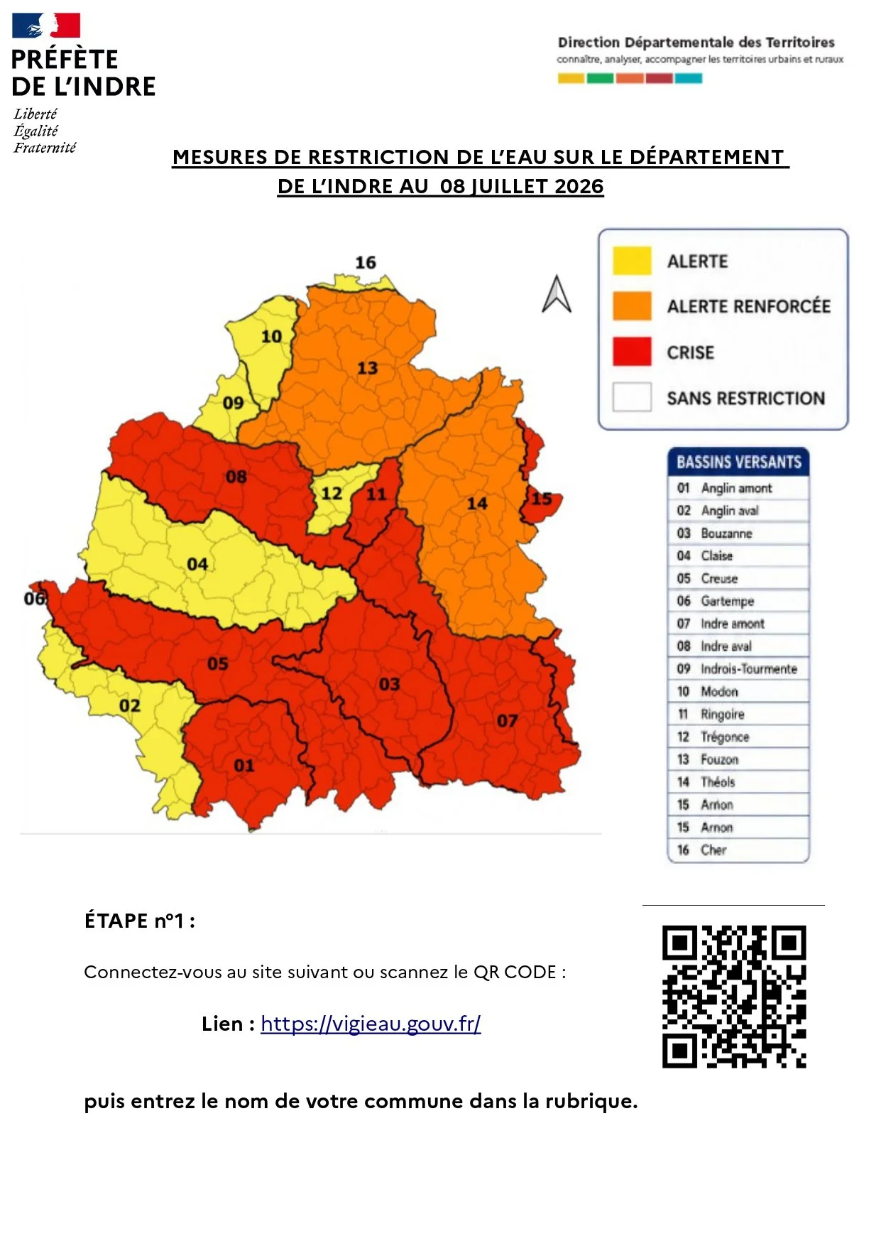 Restrictions sécheresse à partir du samedi 11 juillet 2026 à 00h01 