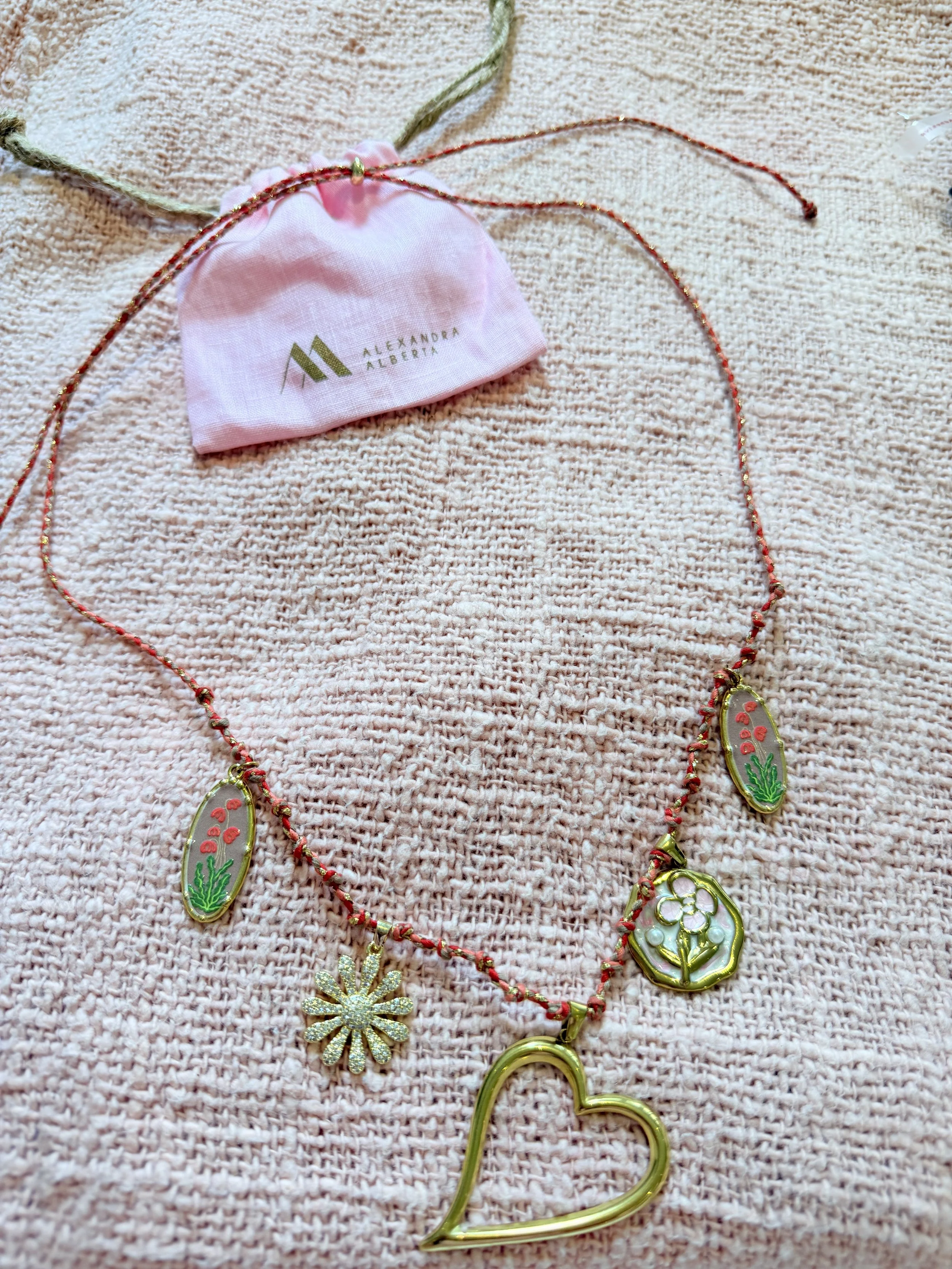 Coralie Hand Knotted Heart Necklace - Orange