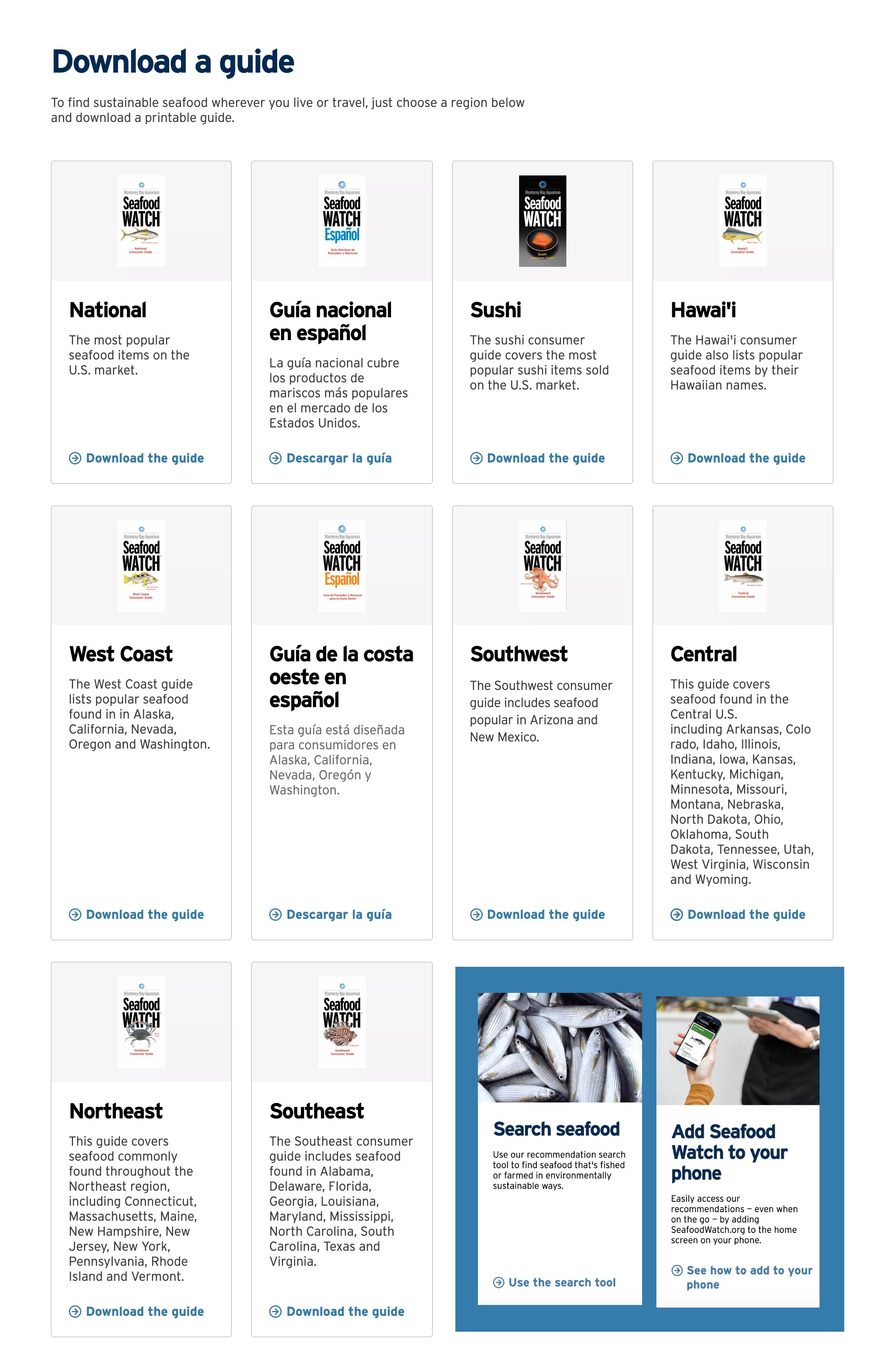 Mockup with links to to the recommendation search page and another popular page added to the end of Download Consumer Guides Page